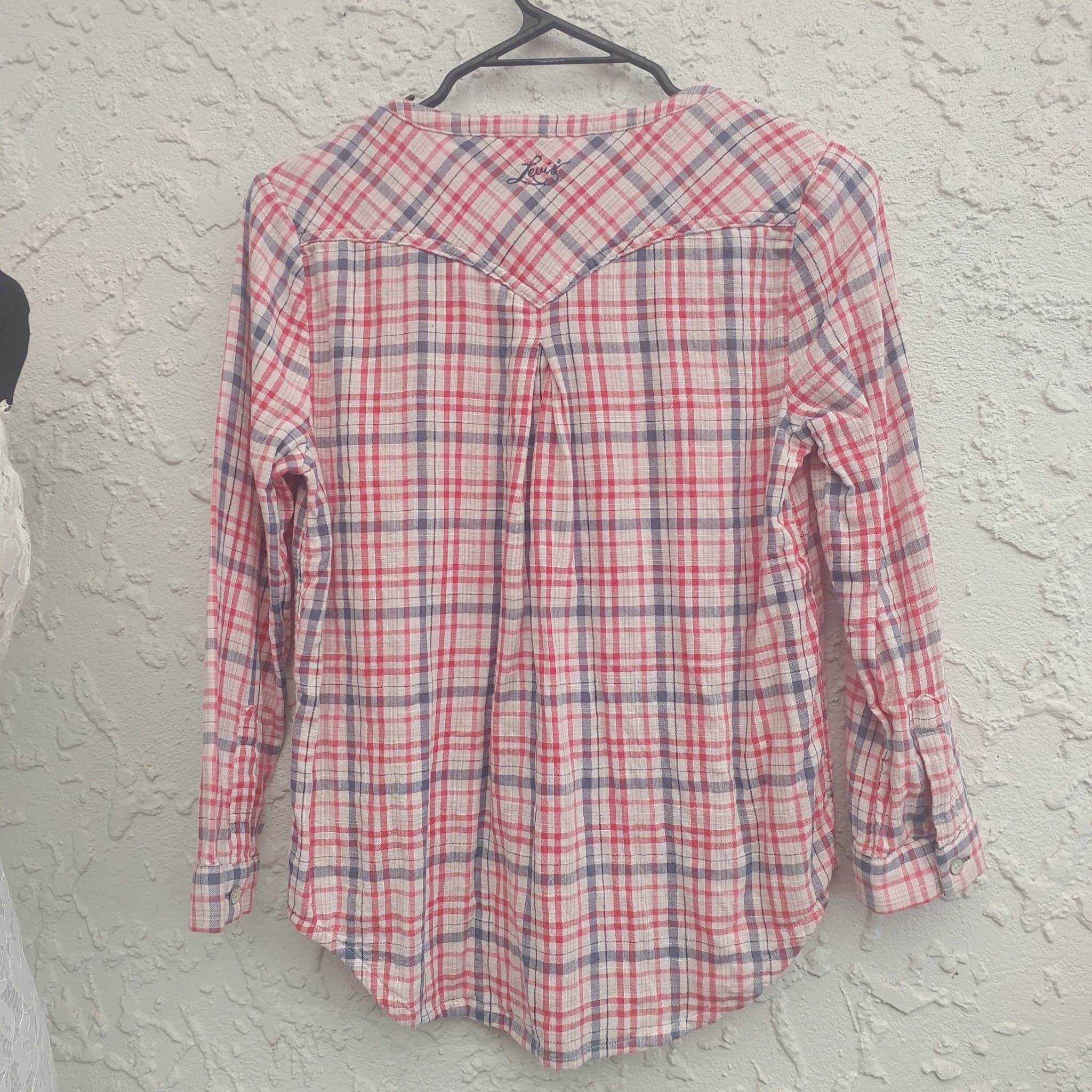 Levi's Plaid Long Sleeve Button-Down Shirt, Red White, Size XS — photo 3 of 9