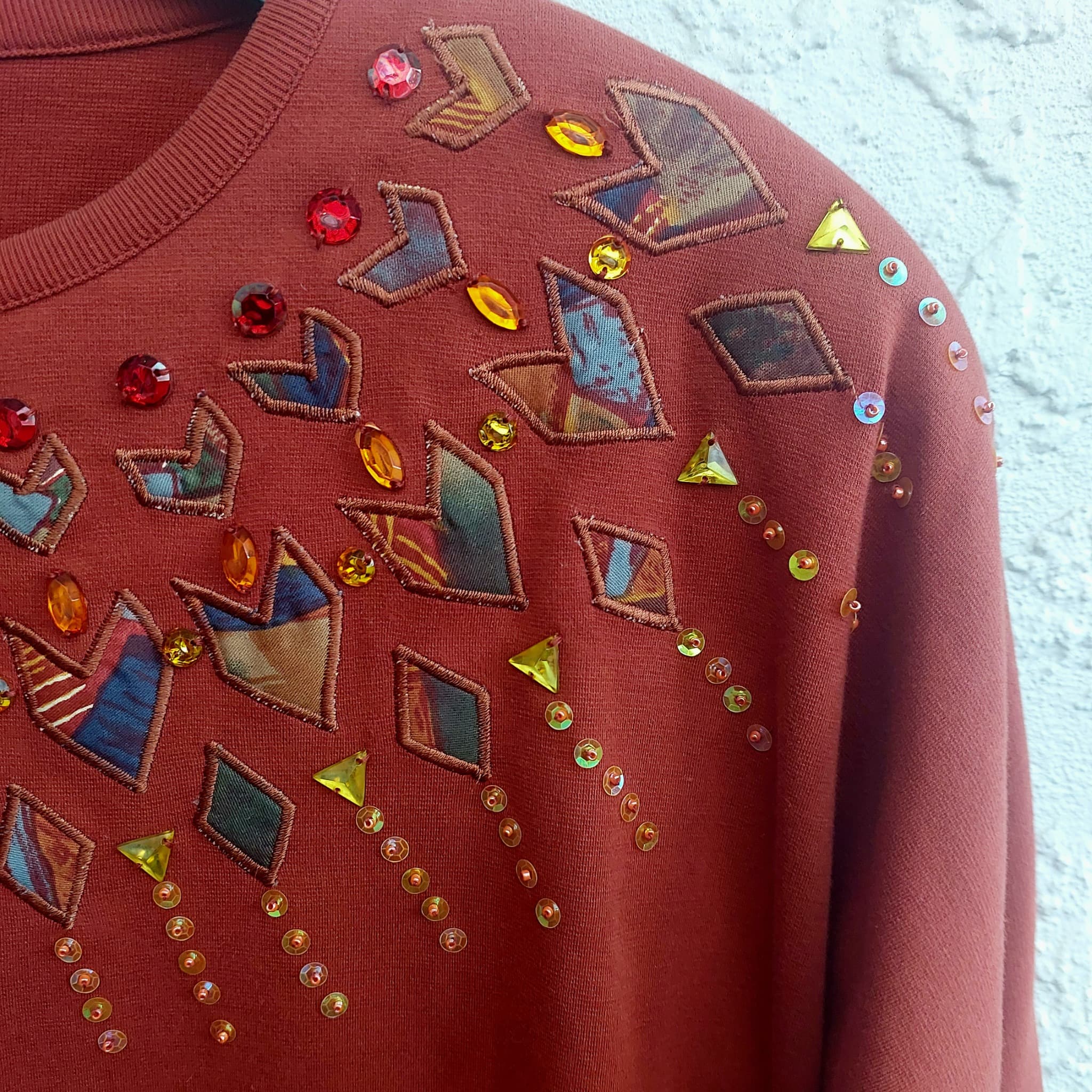 MarieaKim Embellished Sweatshirt, Rust, Size M — photo 4 of 9