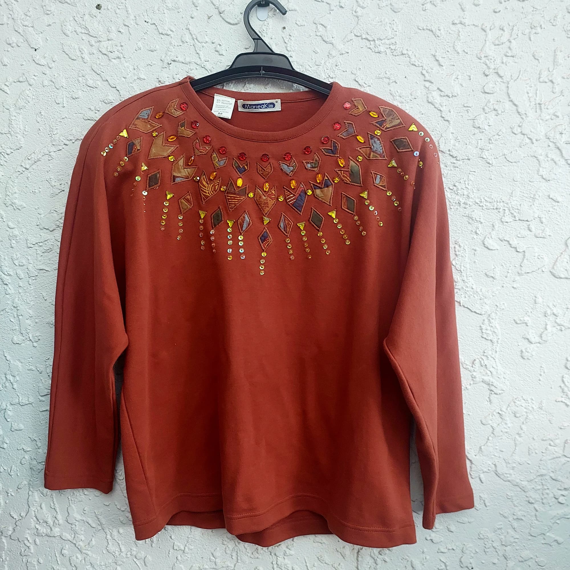 MarieaKim Embellished Sweatshirt, Rust, Size M — photo 3 of 9