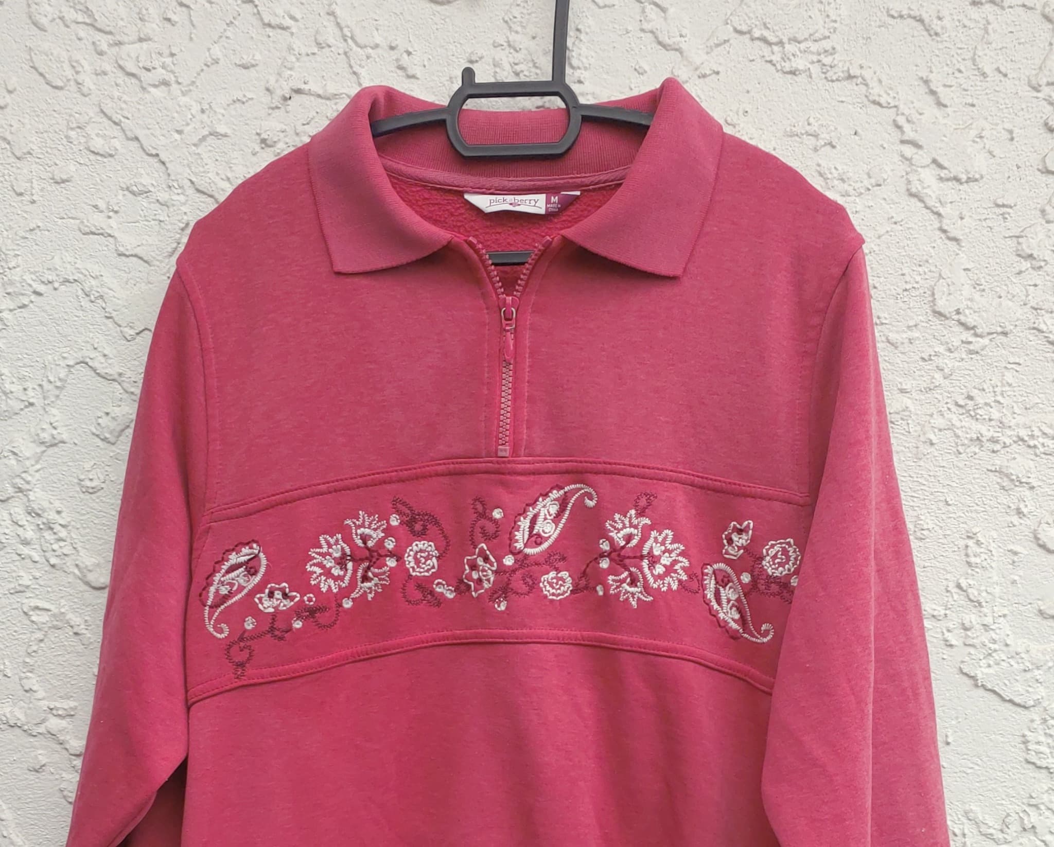 Pickaberry Quarter-Zip Sweatshirt, Pink Floral Embroidery, Size M — photo 2 of 8