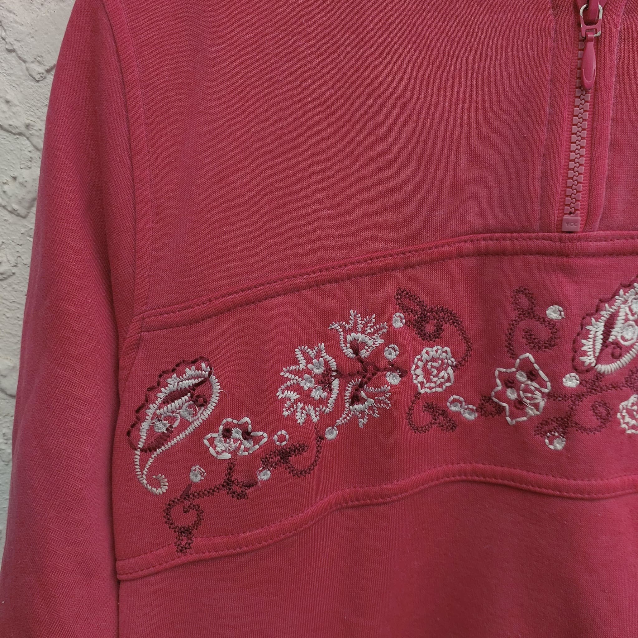 Pickaberry Quarter-Zip Sweatshirt, Pink Floral Embroidery, Size M — photo 8 of 8