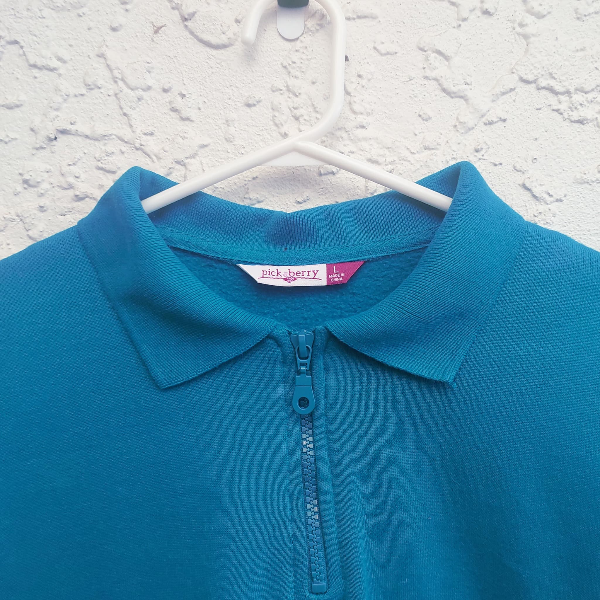 Pickaberry Quarter-Zip Sweatshirt, Teal Floral Embroidery, Size L — photo 3 of 8
