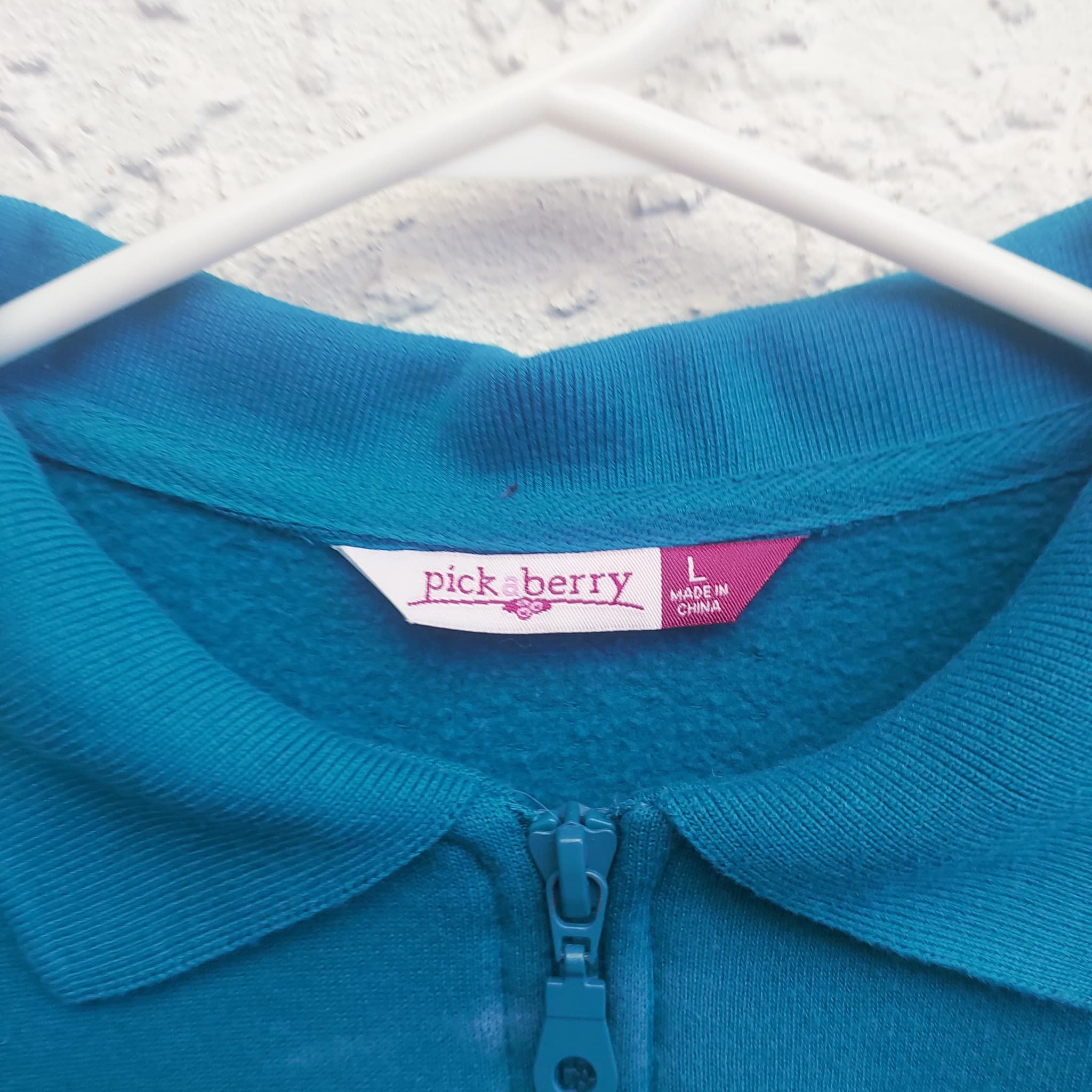 Pickaberry Quarter-Zip Sweatshirt, Teal Floral Embroidery, Size L — photo 4 of 8