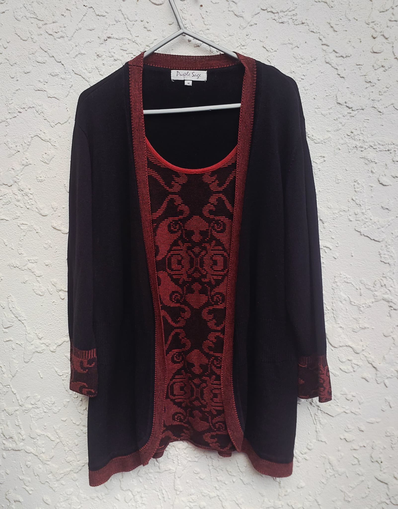 Purple Sage Twin Set Cardigan & Tank Top, Black & Red, Size M — photo 1 of 10