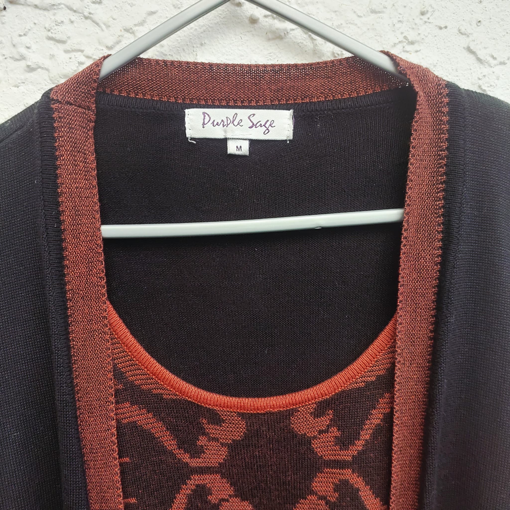 Purple Sage Twin Set Cardigan & Tank Top, Black & Red, Size M — photo 2 of 10
