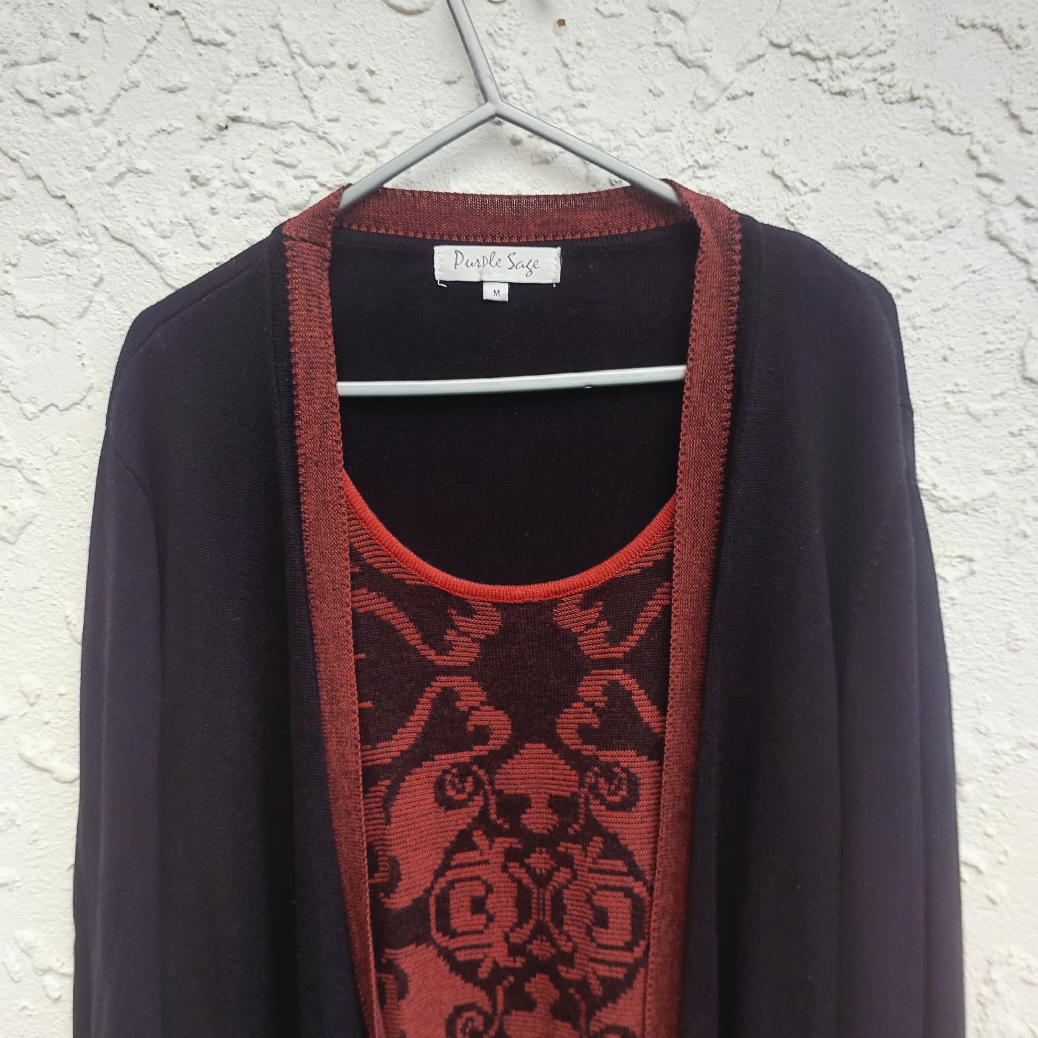 Purple Sage Twin Set Cardigan & Tank Top, Black & Red, Size M — photo 10 of 10