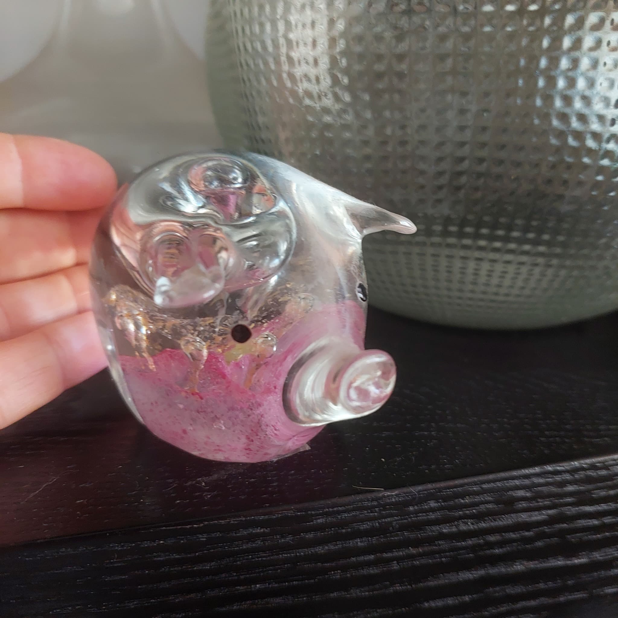 Smashing Art Glass NZ Pig Figurine, Clear with Pink and Gold Fleck — photo 3 of 6
