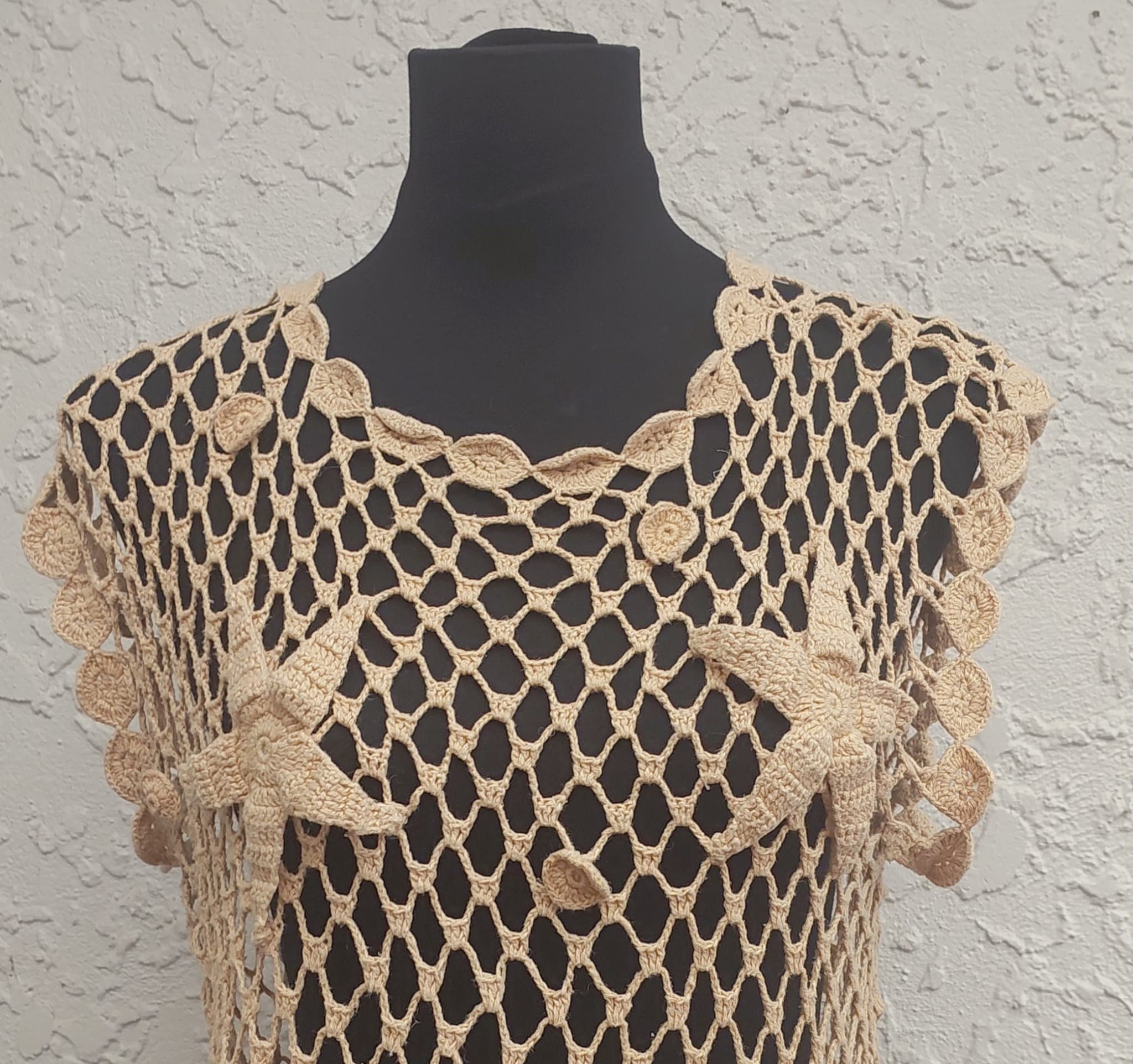 SOMEBODY Crochet Cover-Up Top, Beige, Starfish Net Design — photo 1 of 10