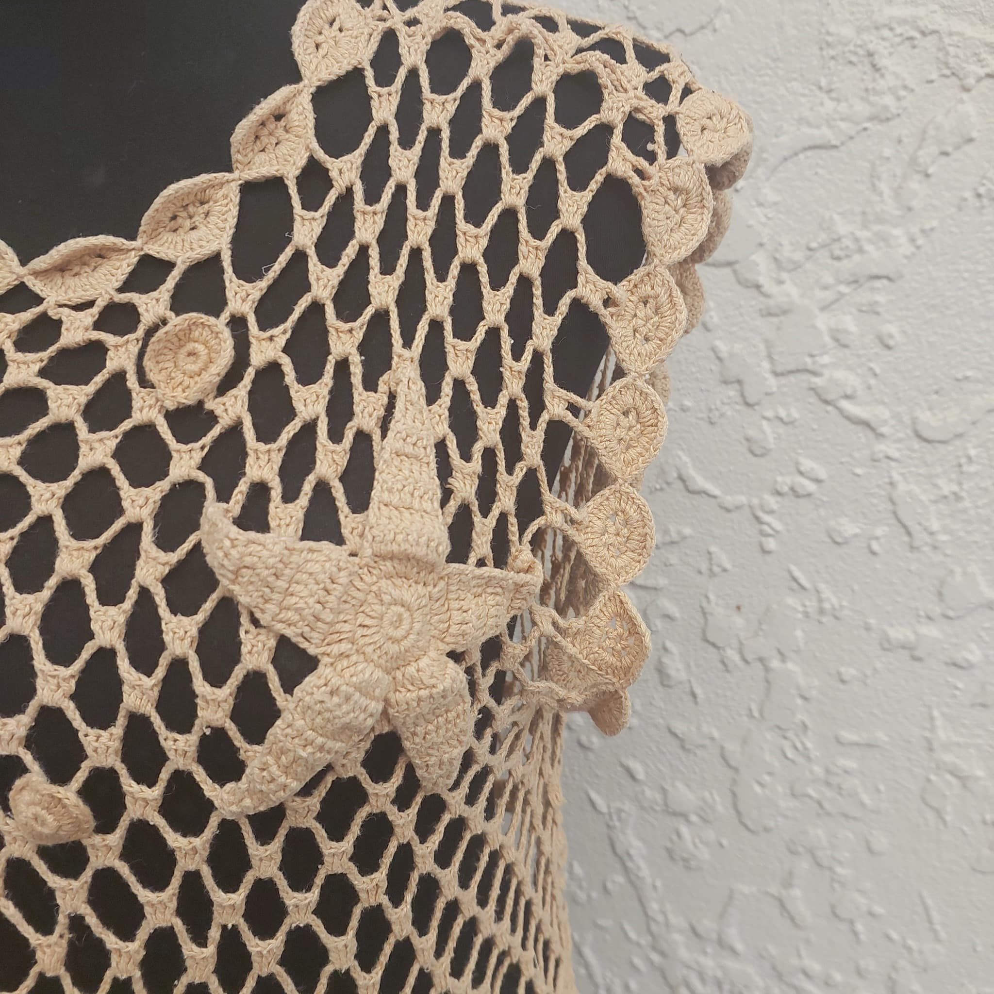 SOMEBODY Crochet Cover-Up Top, Beige, Starfish Net Design — photo 3 of 10