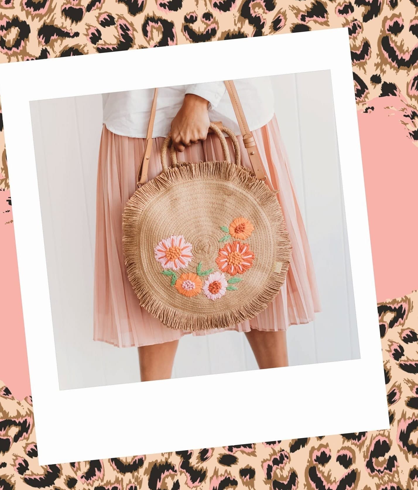 SUDA by design Straw Round Bag, Floral Embroidery, Natural — photo 1 of 10