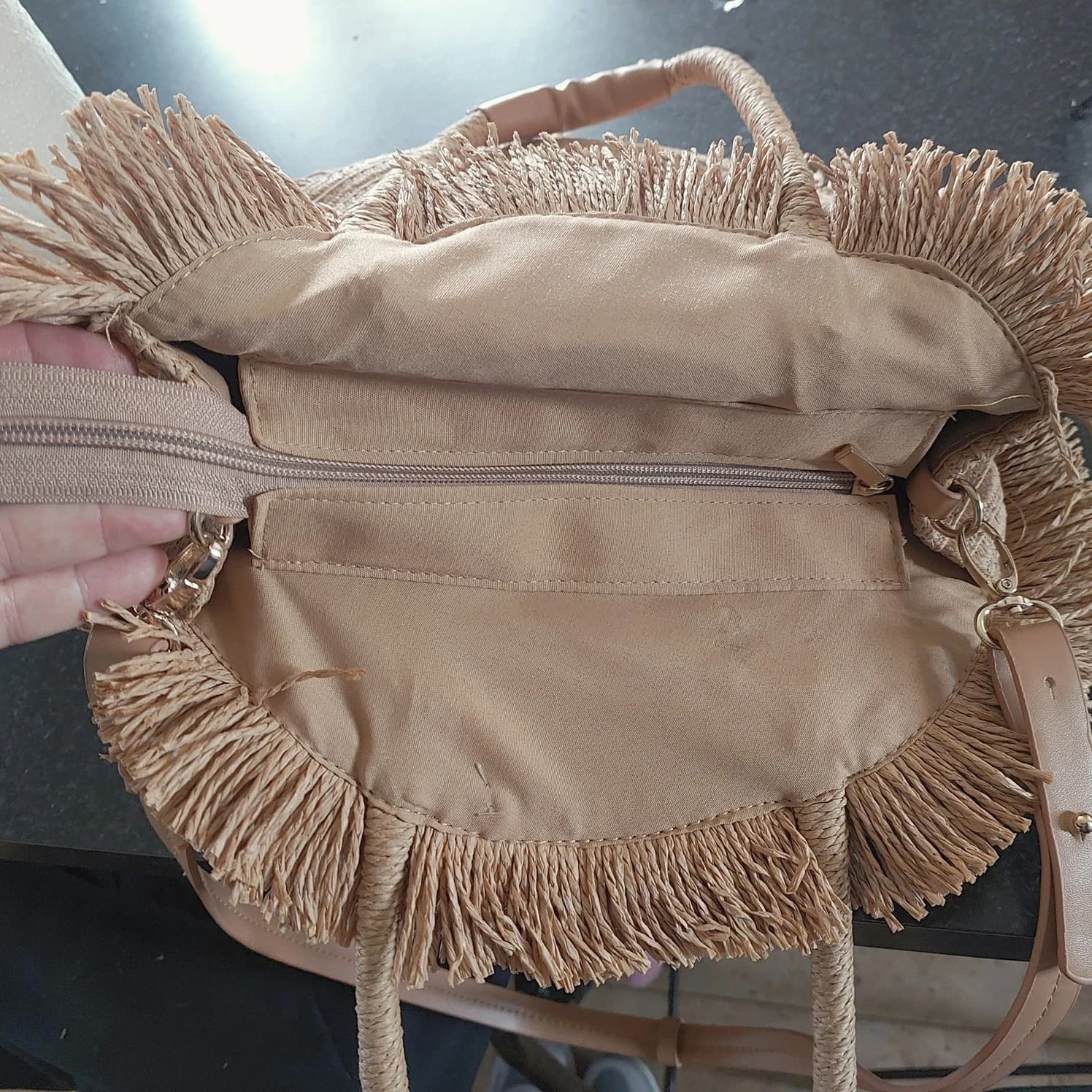 SUDA by design Straw Round Bag, Floral Embroidery, Natural — photo 9 of 10