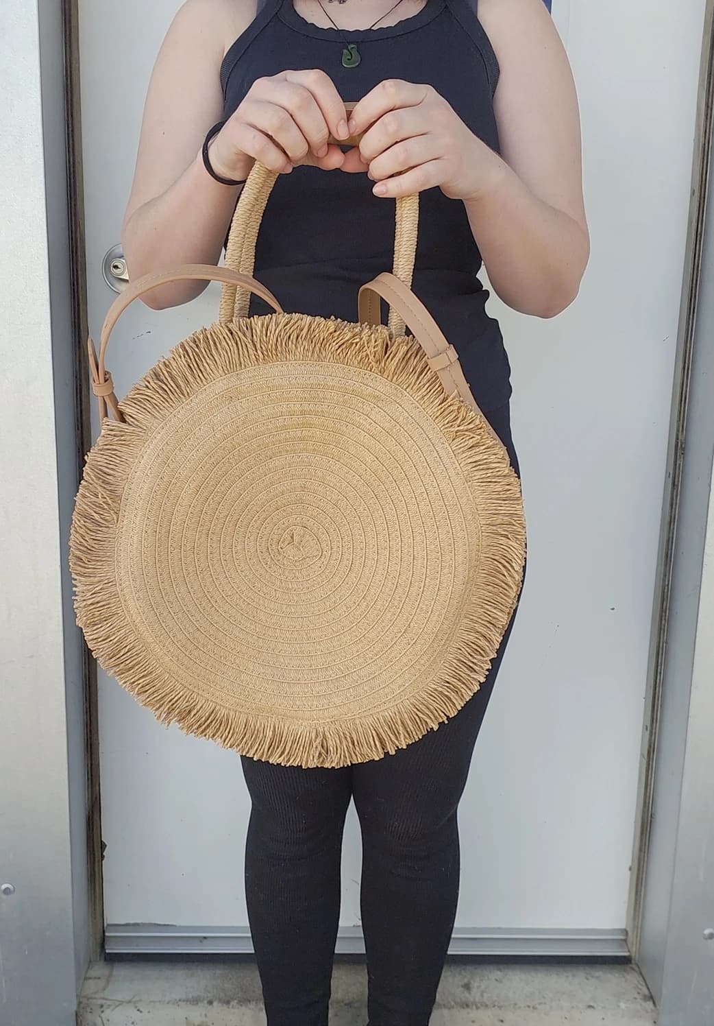 SUDA by design Straw Round Bag, Floral Embroidery, Natural — photo 4 of 10