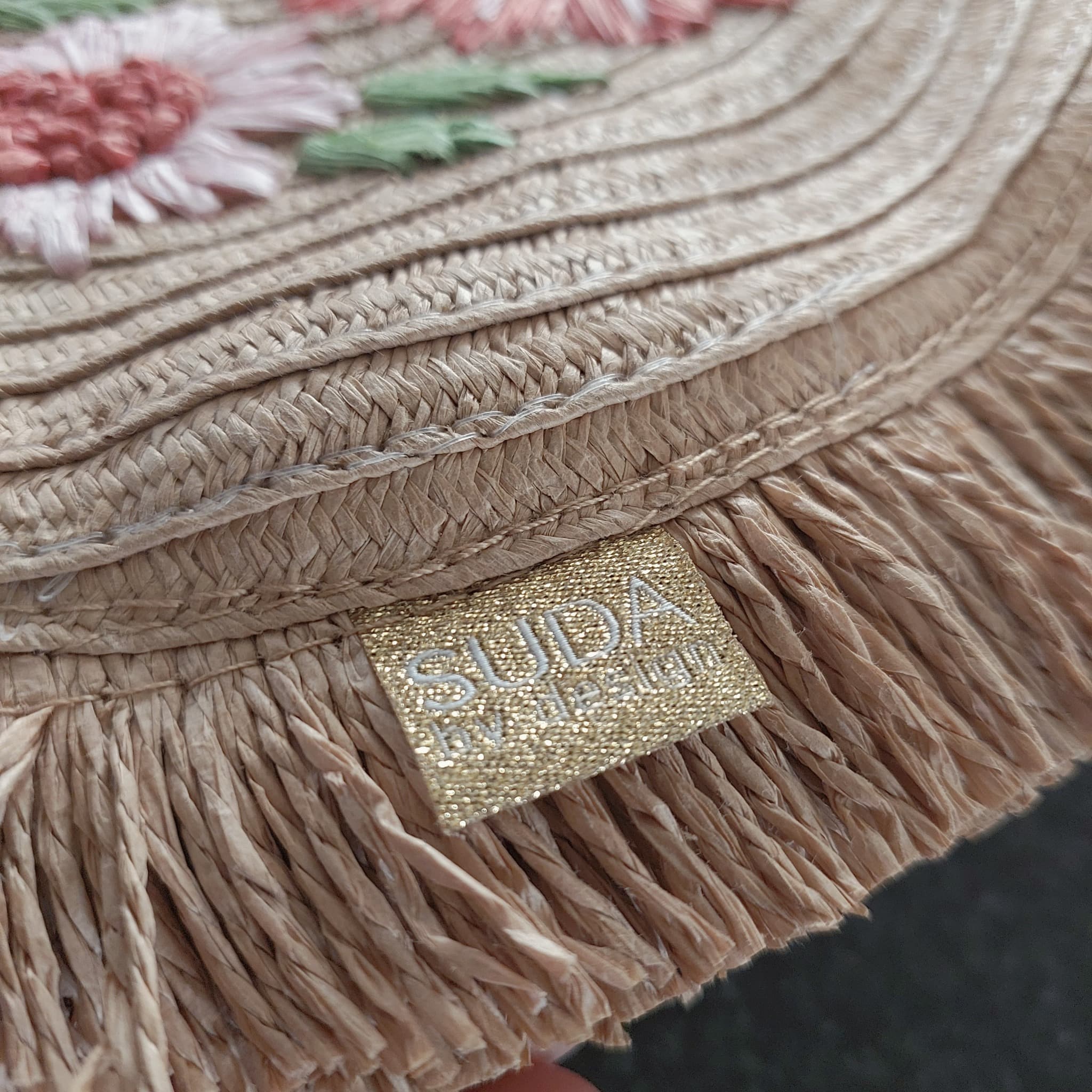 SUDA by design Straw Round Bag, Floral Embroidery, Natural — photo 5 of 10