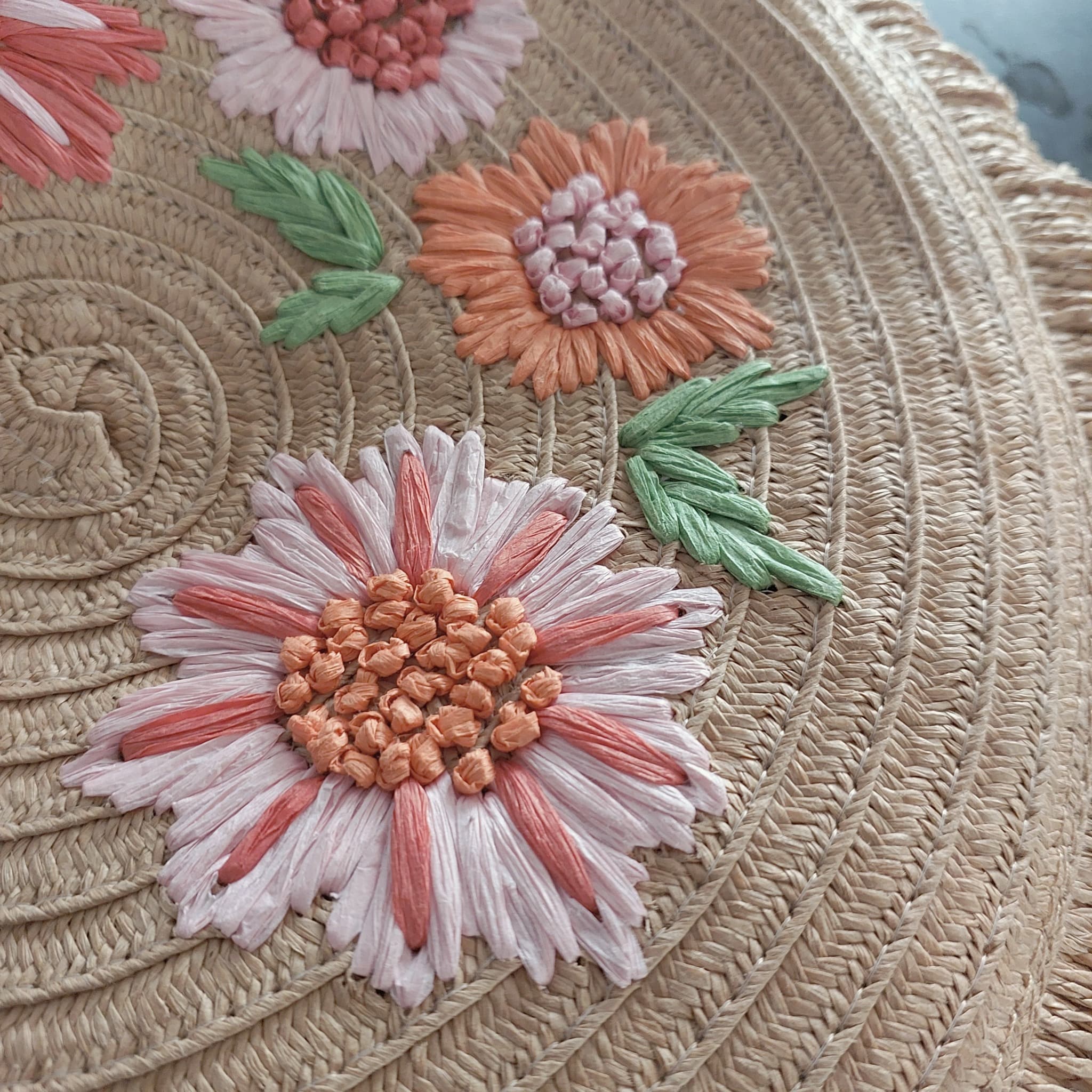 SUDA by design Straw Round Bag, Floral Embroidery, Natural — photo 7 of 10