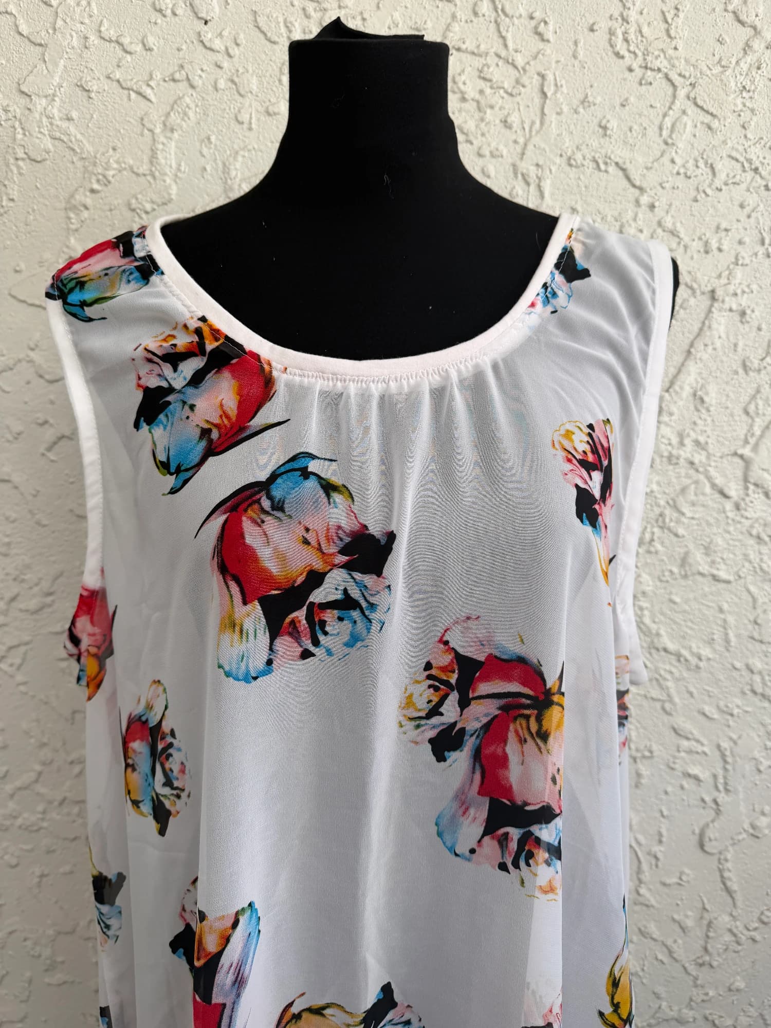 Unbranded Floral Print Sleeveless High-Low Tunic Top, White, Size Unknown — photo 6 of 9