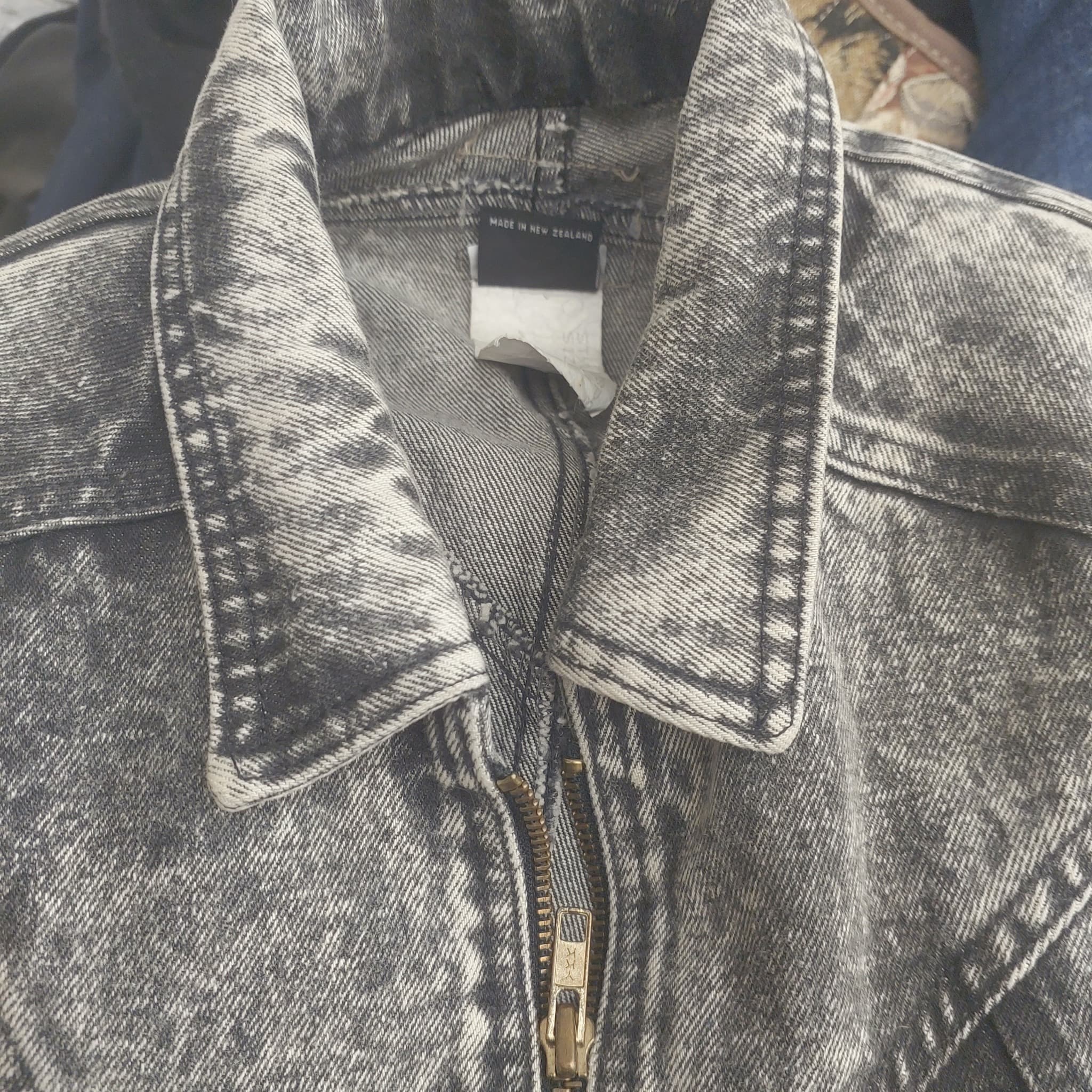 Vintage 80s Acid Wash Denim Moto Jacket, Grey, Size S — photo 6 of 10