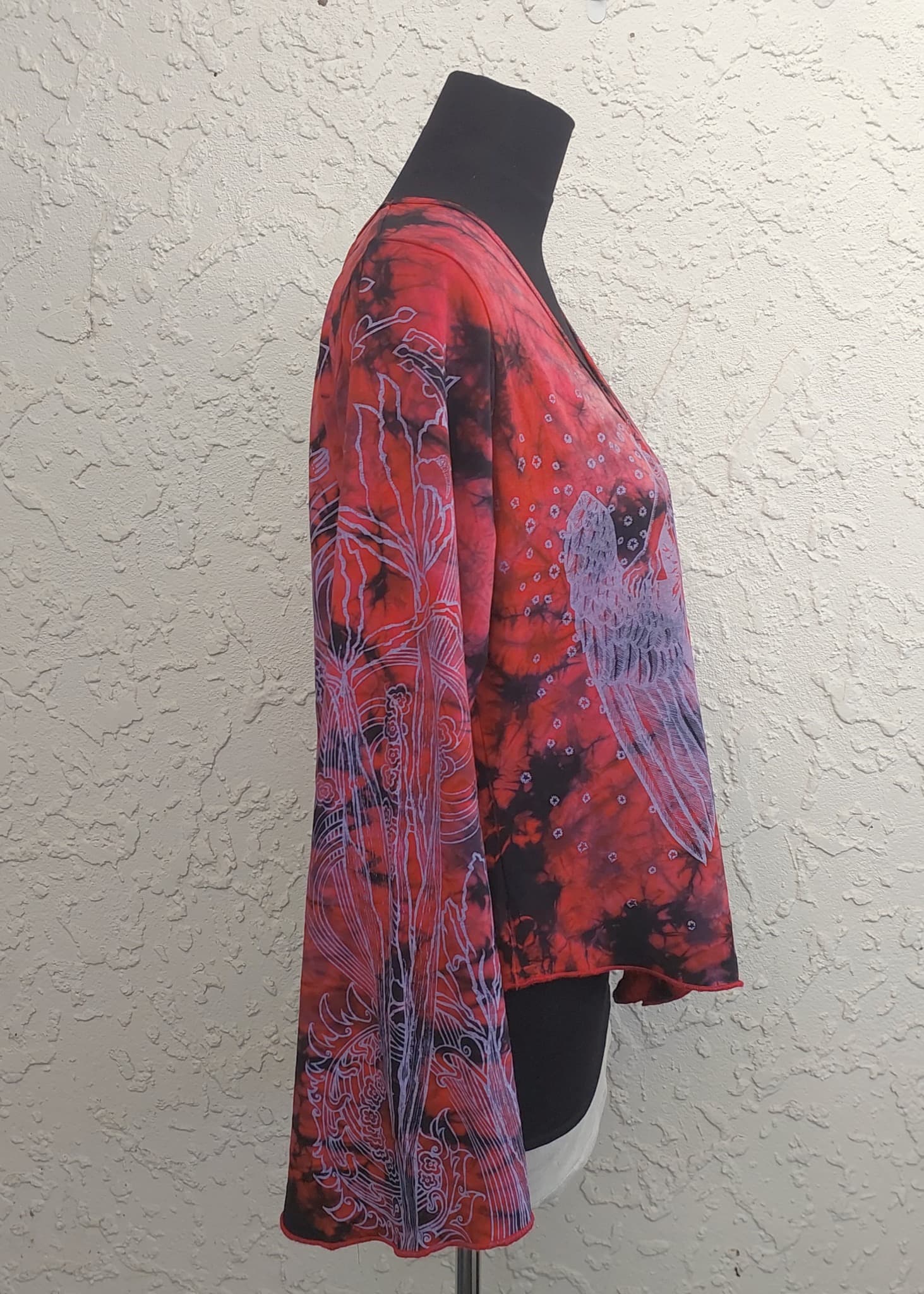 Vintage 90s Y2K Long Sleeve Top, Red Black Tie Dye, Angel Graphic — photo 2 of 10