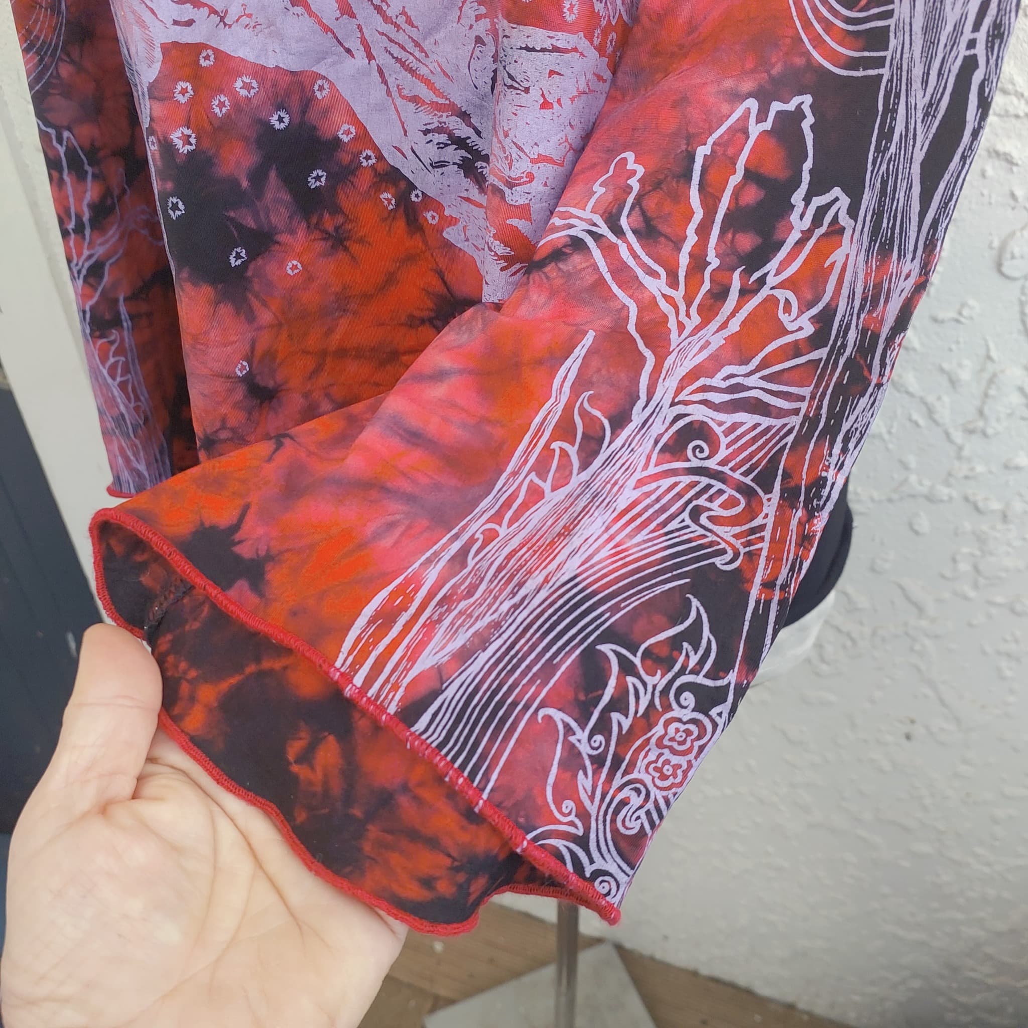 Vintage 90s Y2K Long Sleeve Top, Red Black Tie Dye, Angel Graphic — photo 4 of 10
