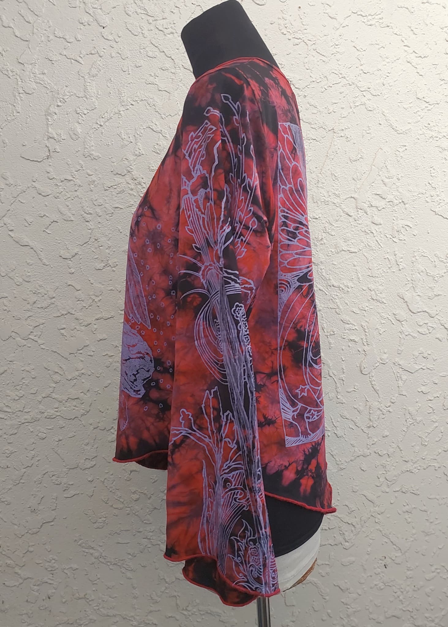 Vintage 90s Y2K Long Sleeve Top, Red Black Tie Dye, Angel Graphic — photo 5 of 10