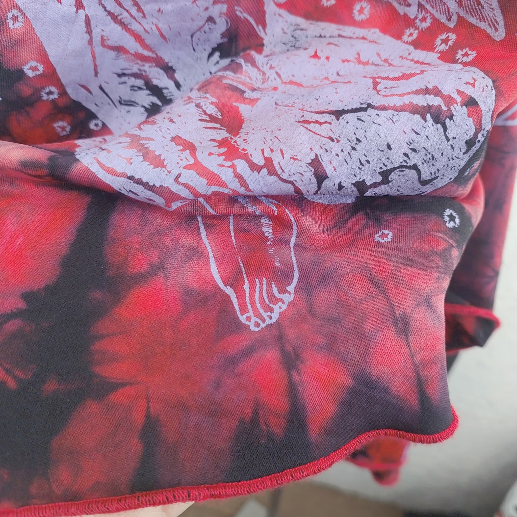 Vintage 90s Y2K Long Sleeve Top, Red Black Tie Dye, Angel Graphic — photo 9 of 10