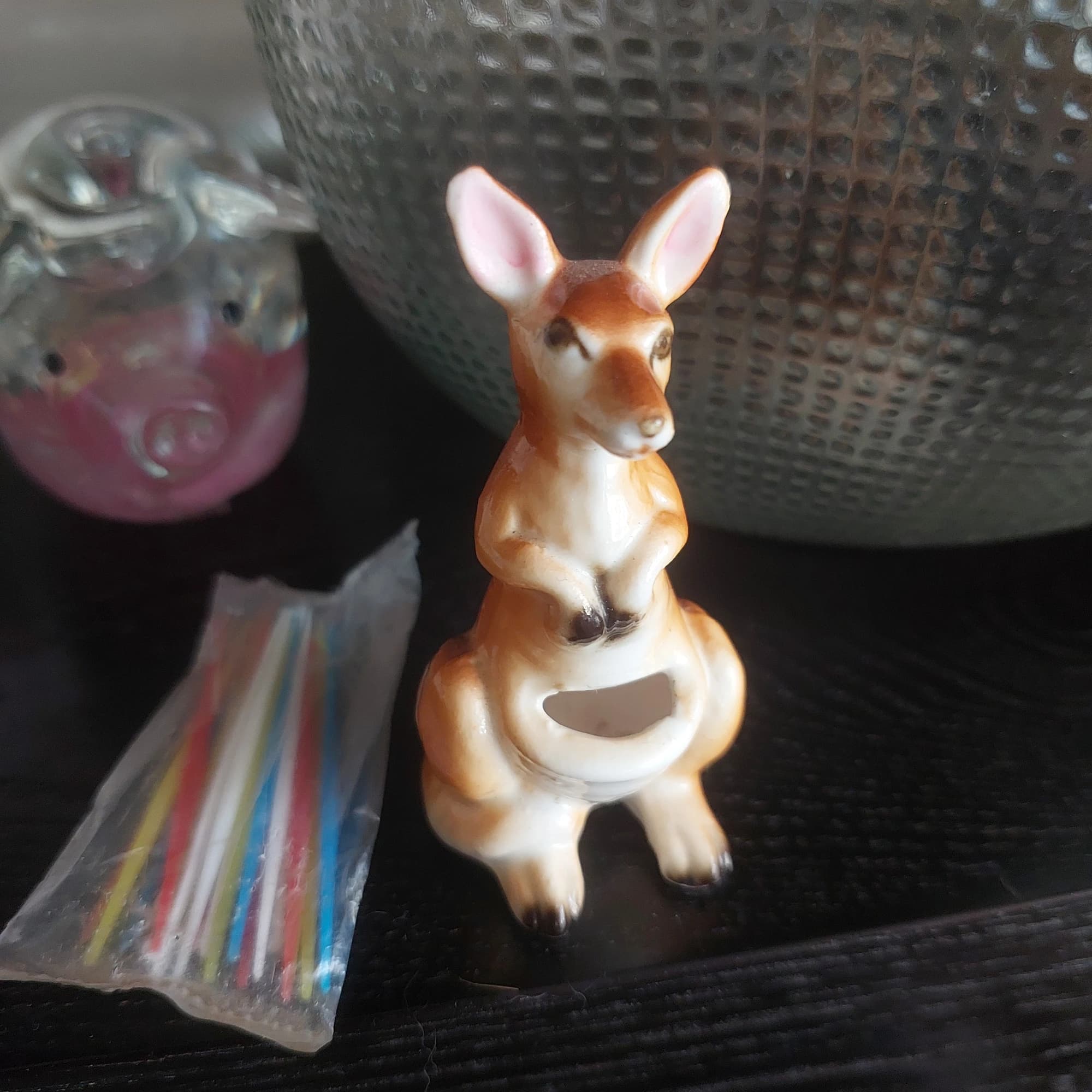 Vintage Bone China Kangaroo Figurine Toothpick Holder, Brown and White — photo 2 of 8