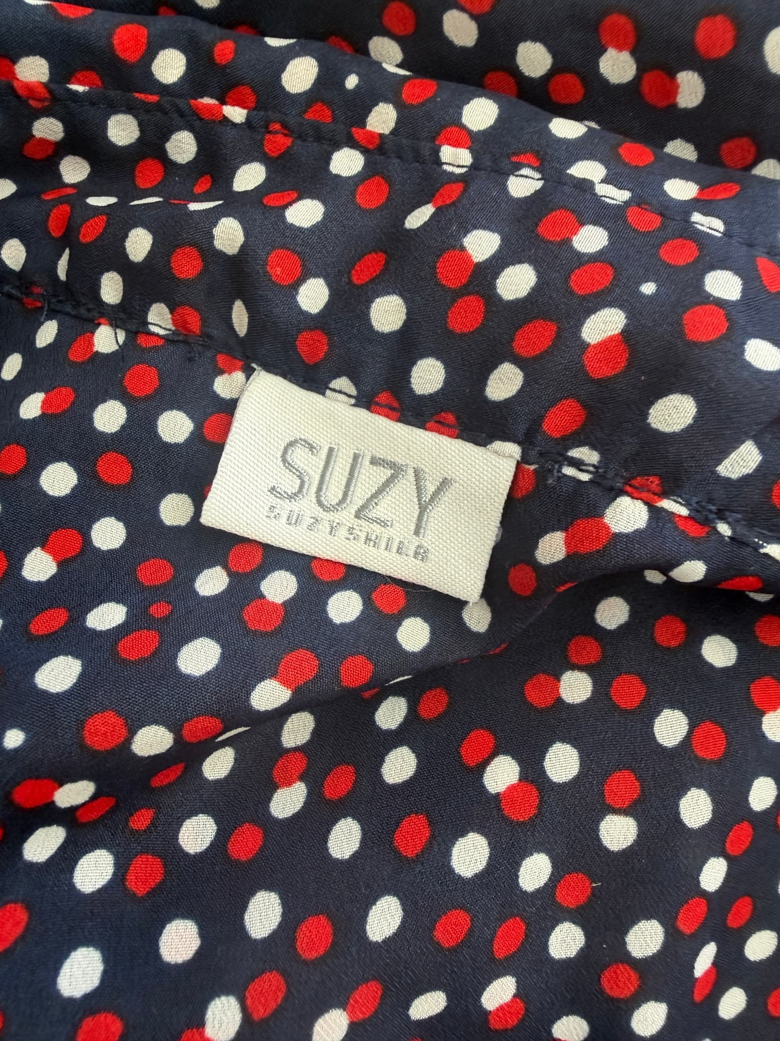 Vintage navy polka dot shirt dress with pockets - Size Large (Mint Condition) — photo 3 of 9