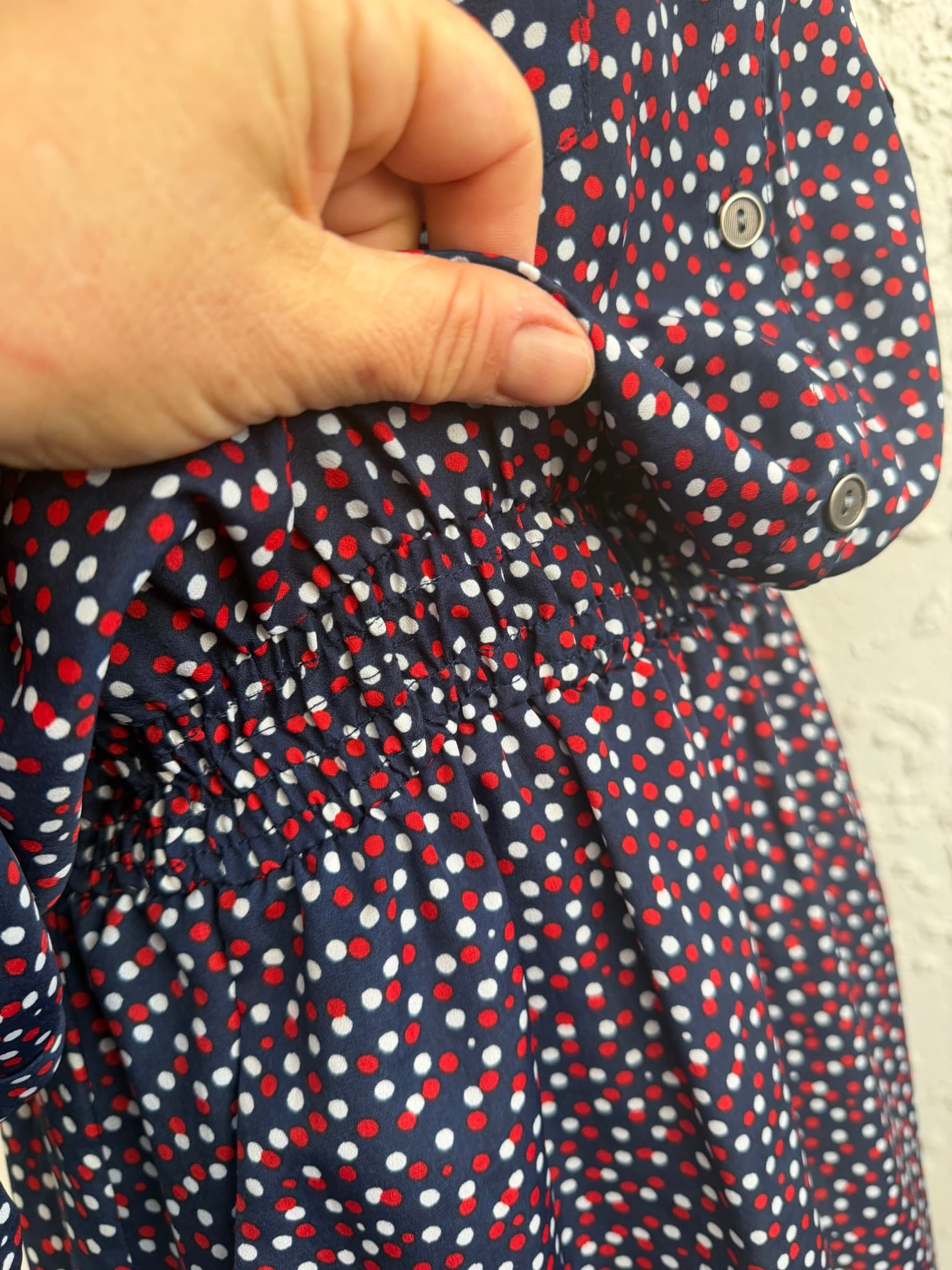 Vintage navy polka dot shirt dress with pockets - Size Large (Mint Condition) — photo 6 of 9
