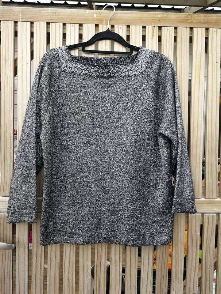 Vintage SHETLAND Knit Sweater, Metallic Silver and Black, Size 40 — photo 1 of 6
