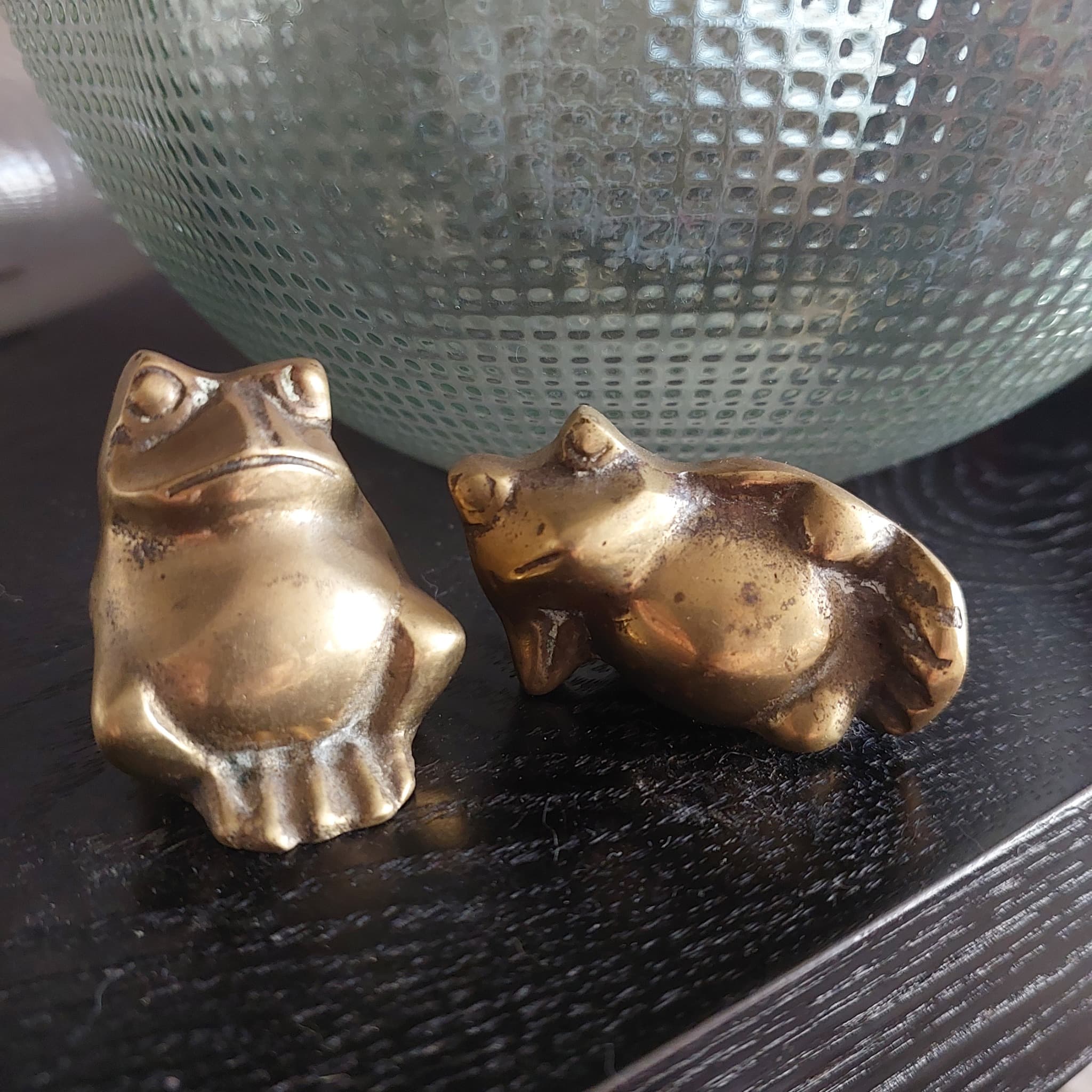 Vintage Solid Brass Frog Figurines, Set Of Two, Gold — photo 1 of 5