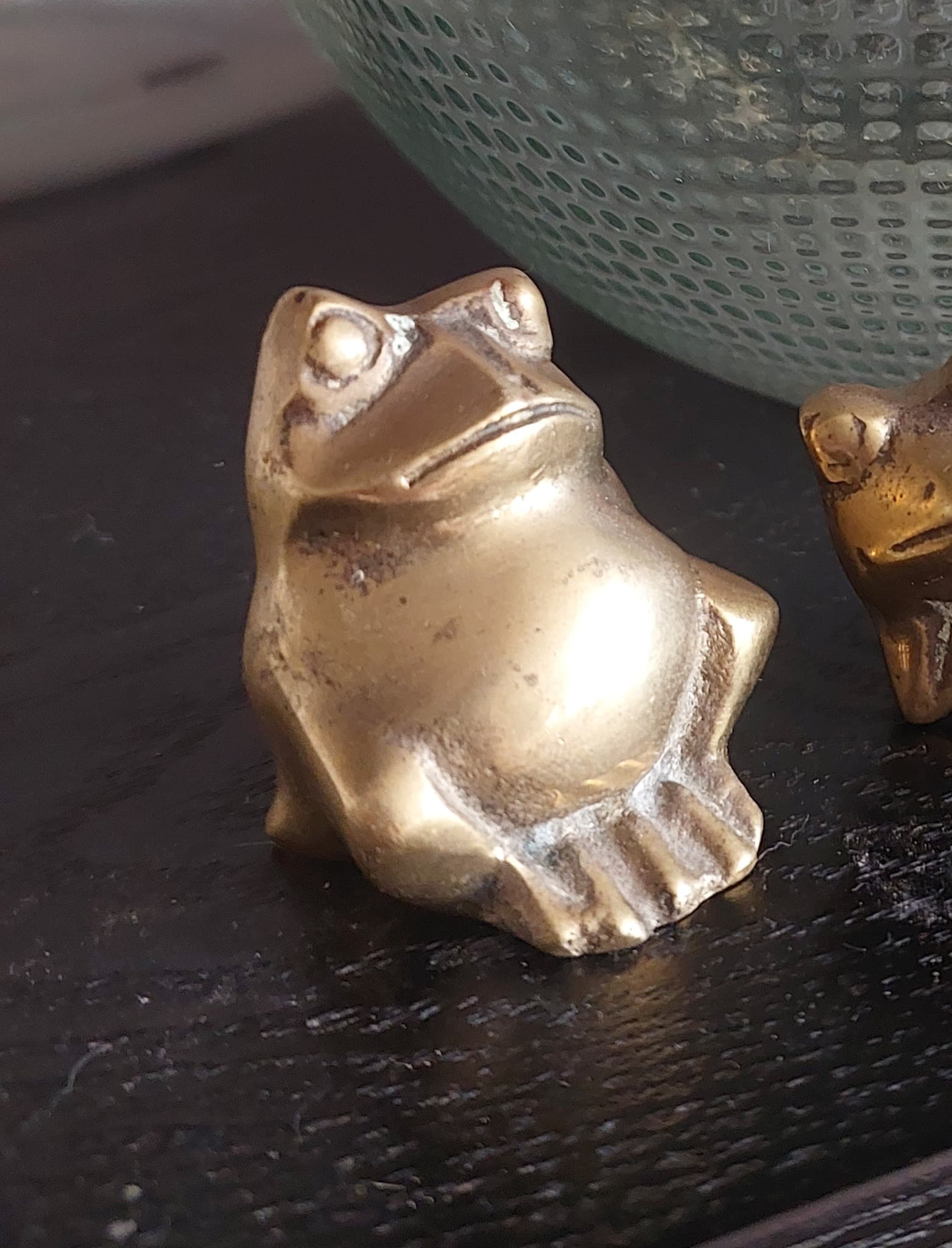 Vintage Solid Brass Frog Figurines, Set Of Two, Gold — photo 2 of 5