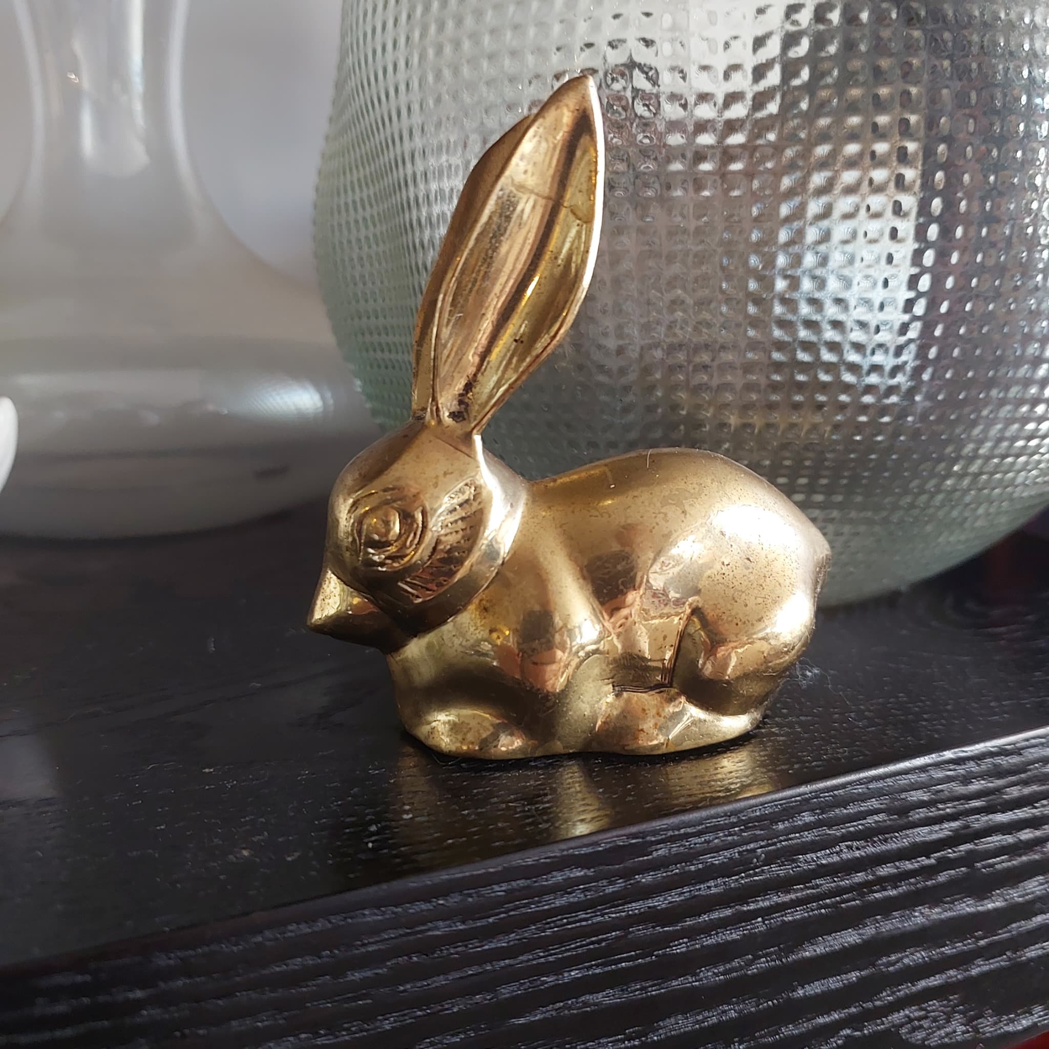 Vintage Solid Brass Sitting Rabbit Figurine, Gold β photo 4 of 9