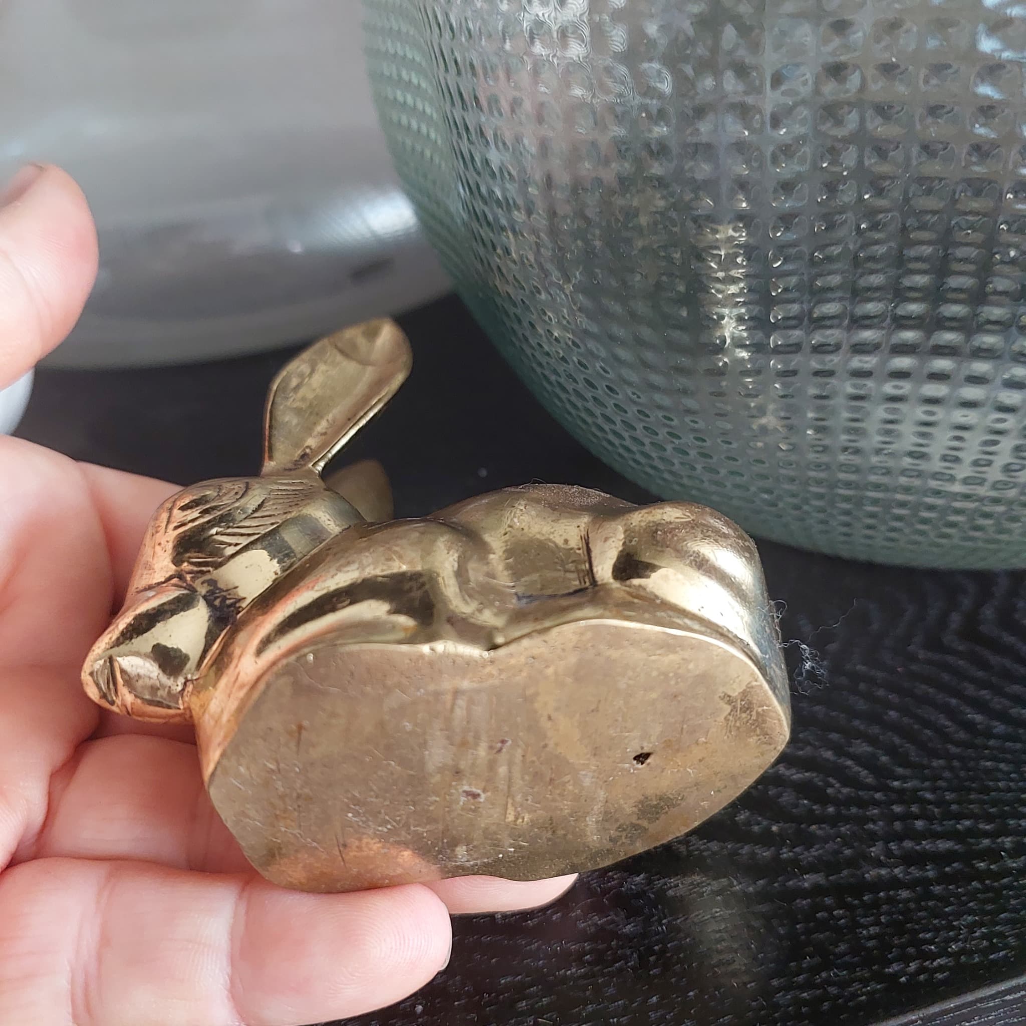 Vintage Solid Brass Sitting Rabbit Figurine, Gold β photo 9 of 9