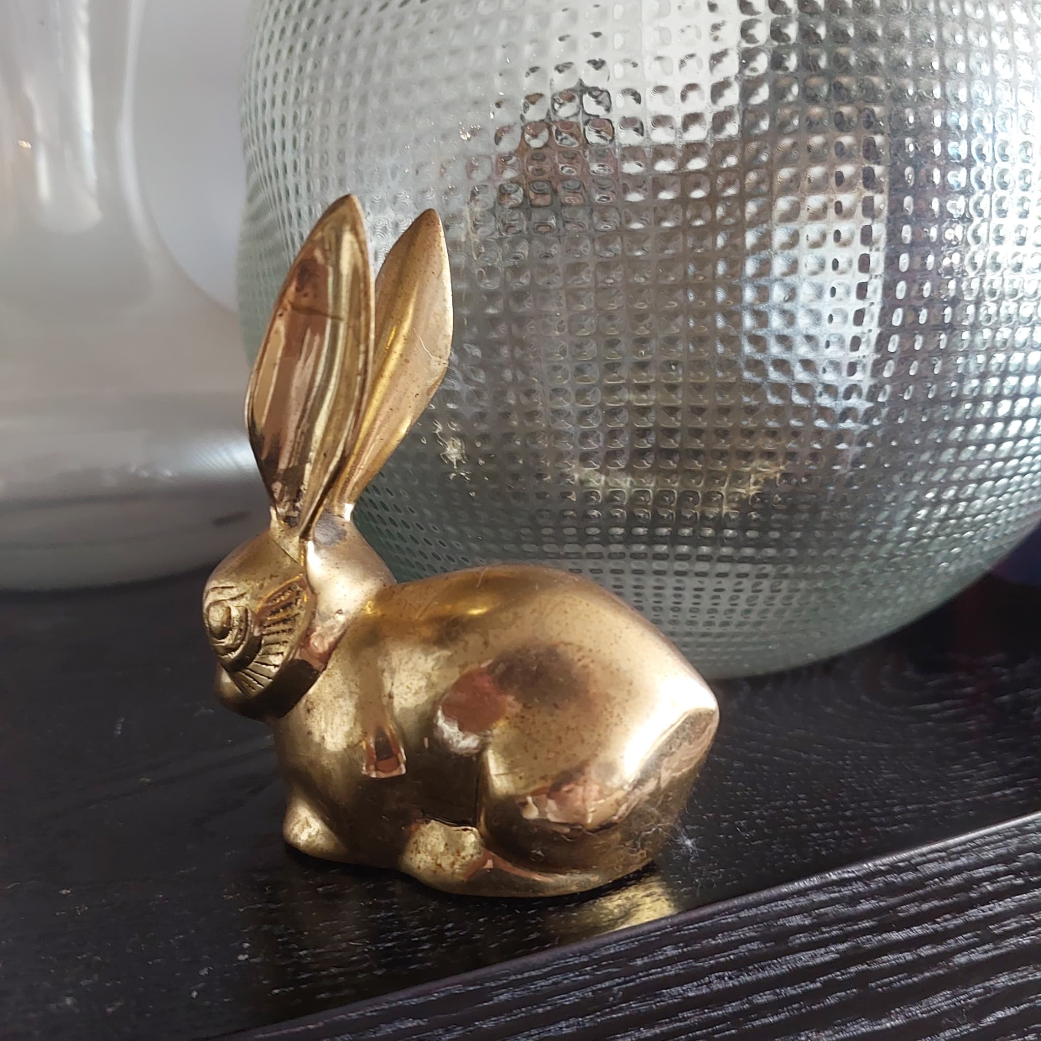 Vintage Solid Brass Sitting Rabbit Figurine, Gold β photo 5 of 9