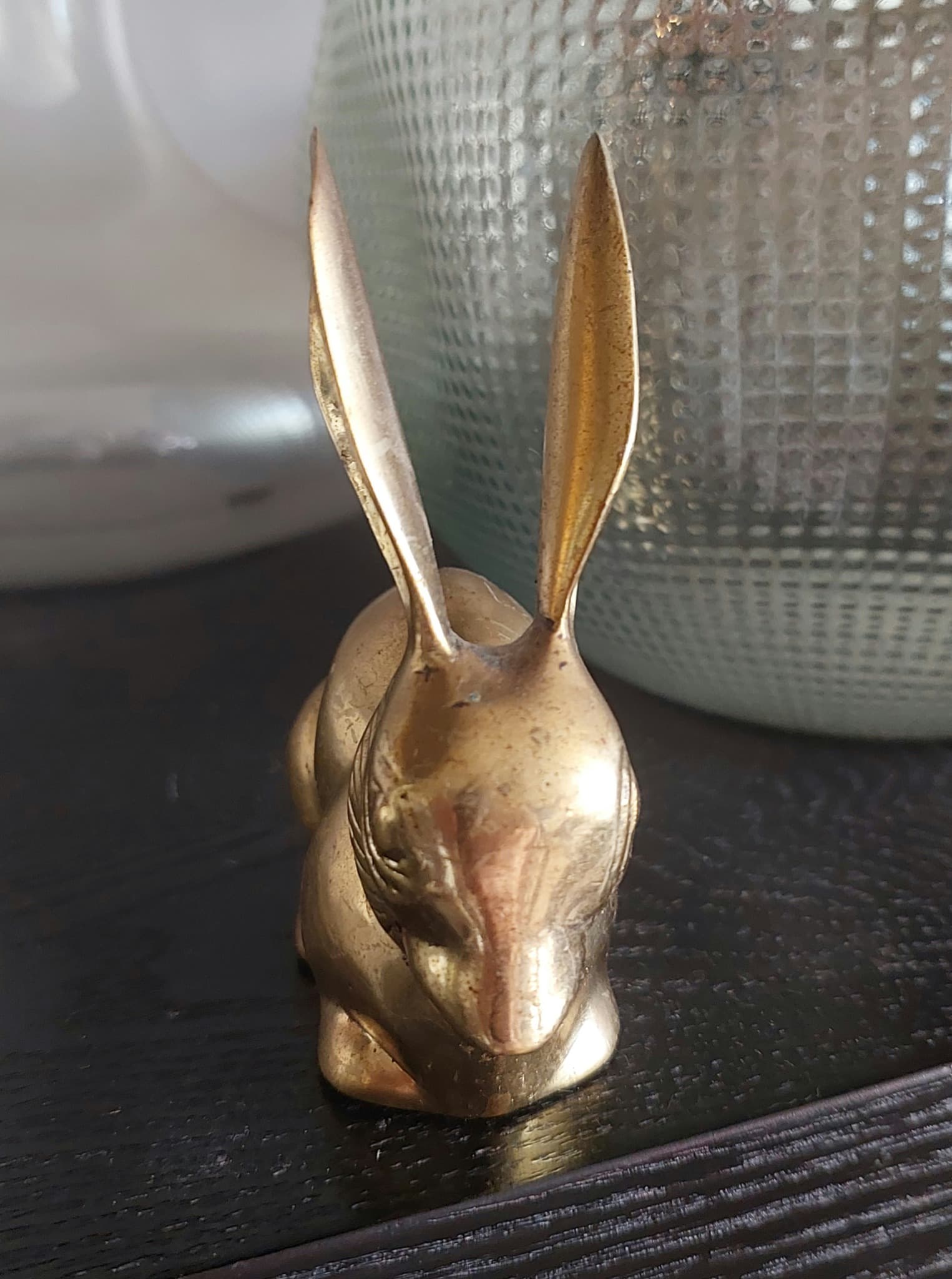 Vintage Solid Brass Sitting Rabbit Figurine, Gold β photo 7 of 9