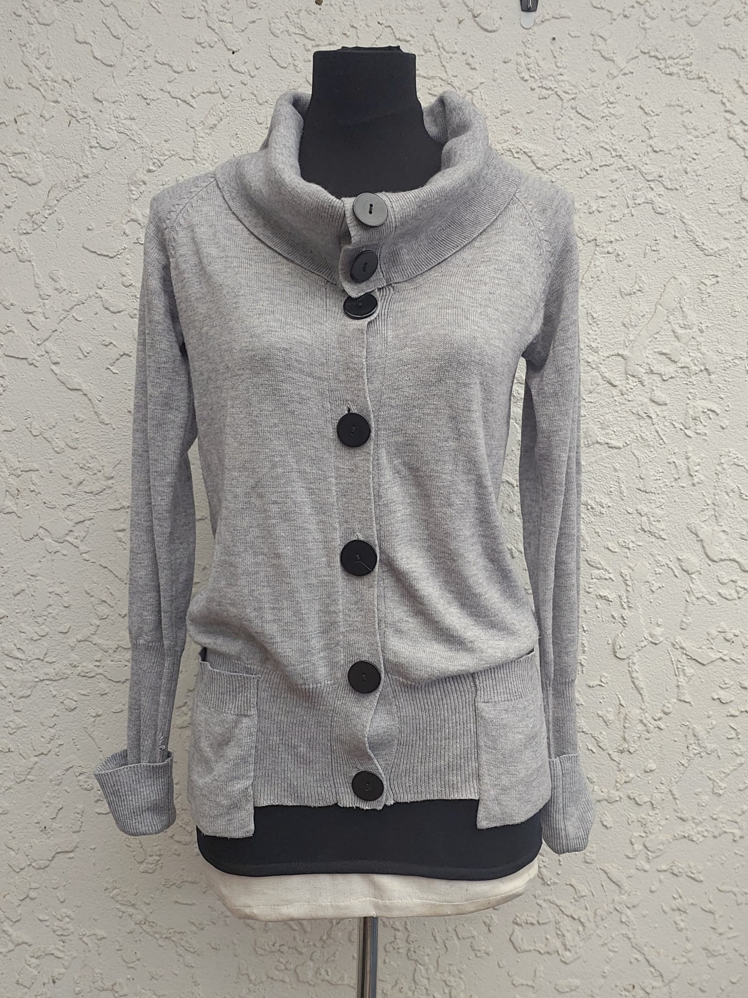 Vintage Y2K Sápa Grey Cowl Neck Cardigan, Button-Front, Size M — photo 1 of 10