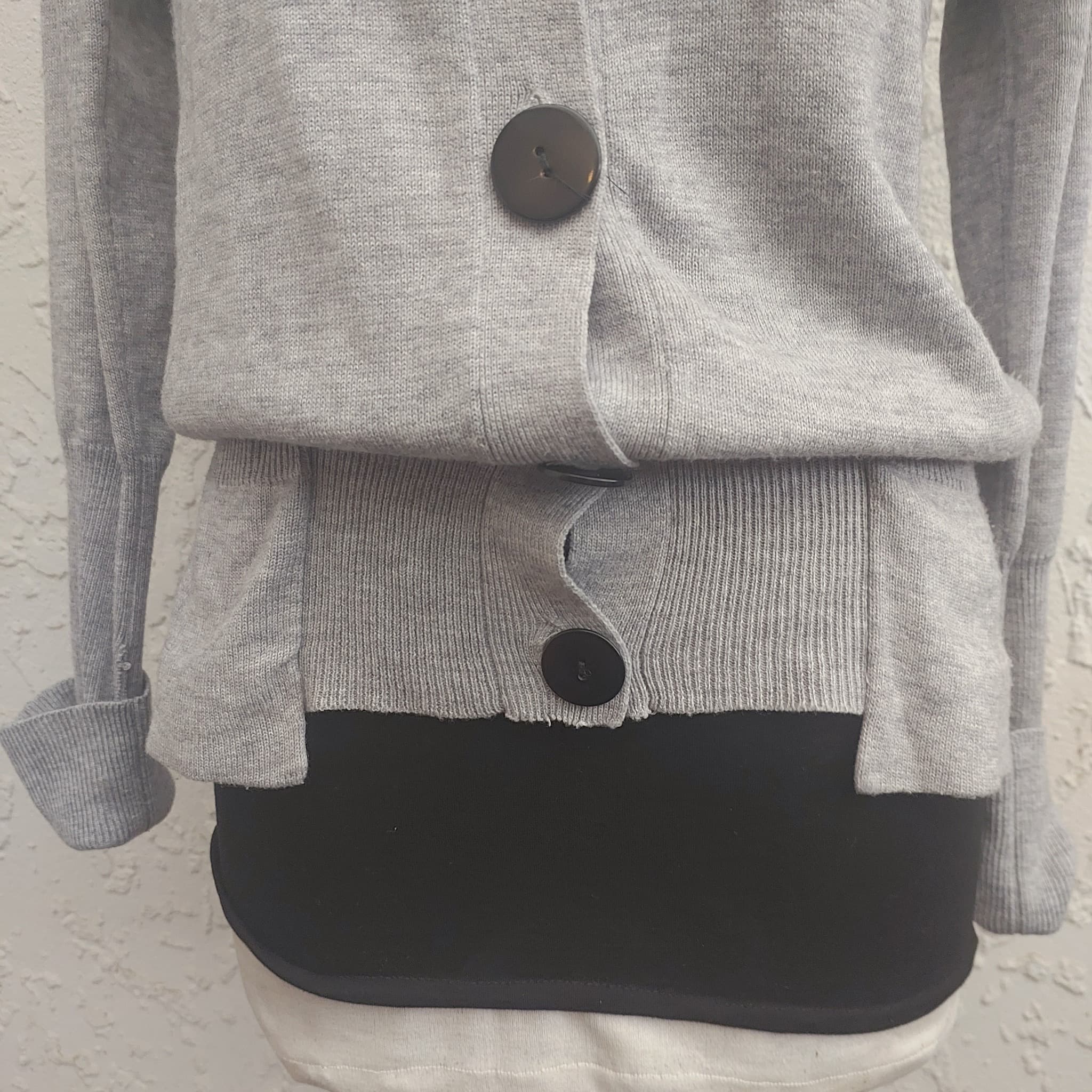 Vintage Y2K Sápa Grey Cowl Neck Cardigan, Button-Front, Size M — photo 2 of 10