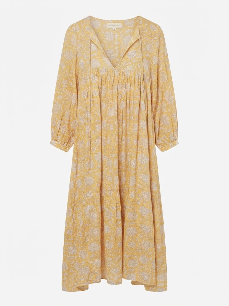 Daughters of India Floral Midi Dress Yellow Size M — photo 1 of 3