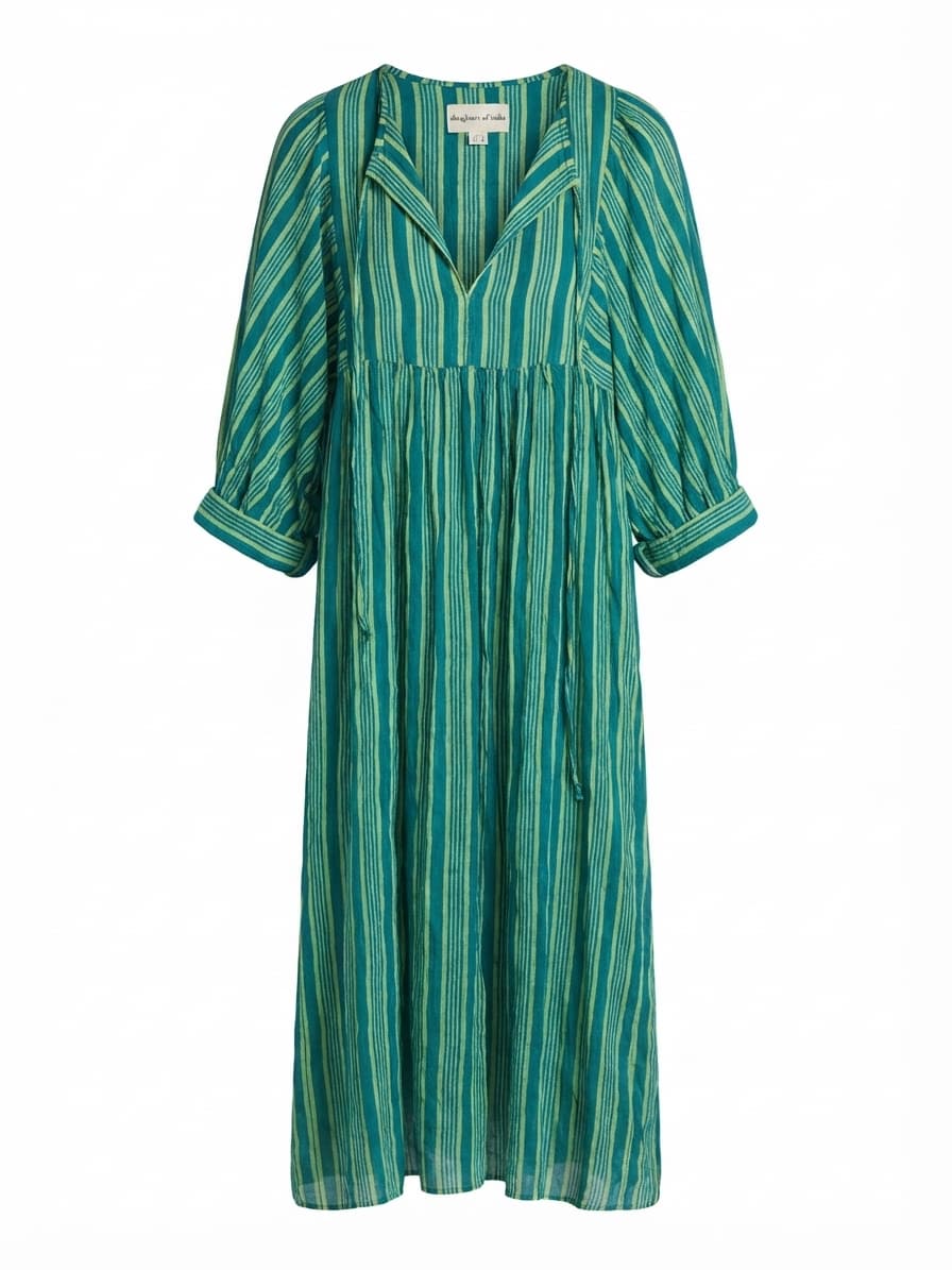 Daughters of India Kyra Midi Dress Spearmint Green Striped Cotton Size S — photo 1 of 4