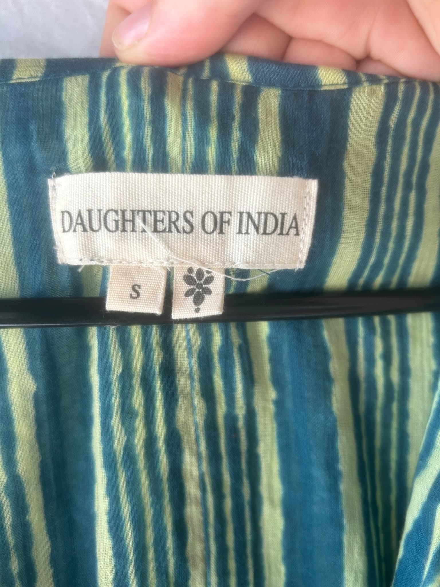 Daughters of India Kyra Midi Dress Spearmint Green Striped Cotton Size S — photo 2 of 4