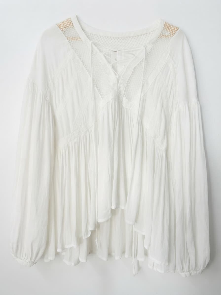 Free People Don't Let Go Lace-Up Tunic Blouse White Size M — photo 1 of 7