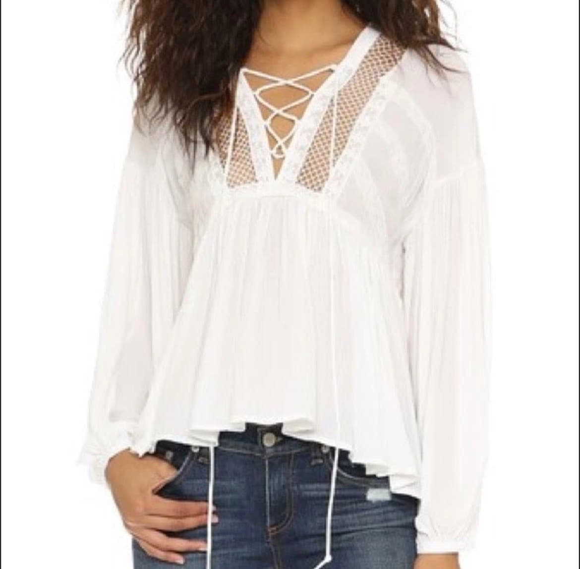 Free People Don't Let Go Lace-Up Tunic Blouse White Size M — photo 3 of 7