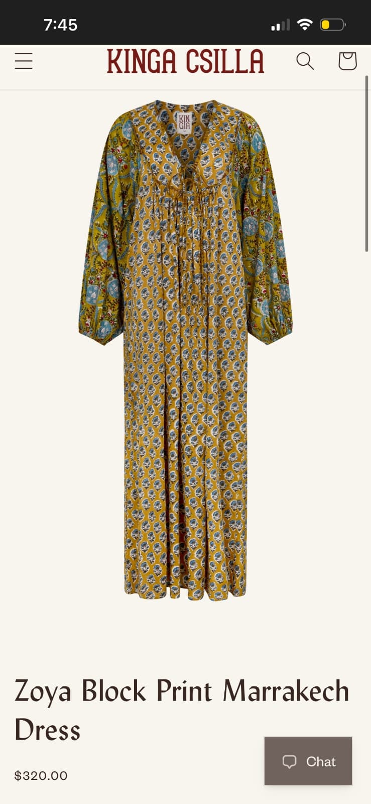 Kinga Csilla Zoya Block Print Marrakesh Floral Long Sleeve Maxi Dress Mustard Size 6 — photo 1 of 6