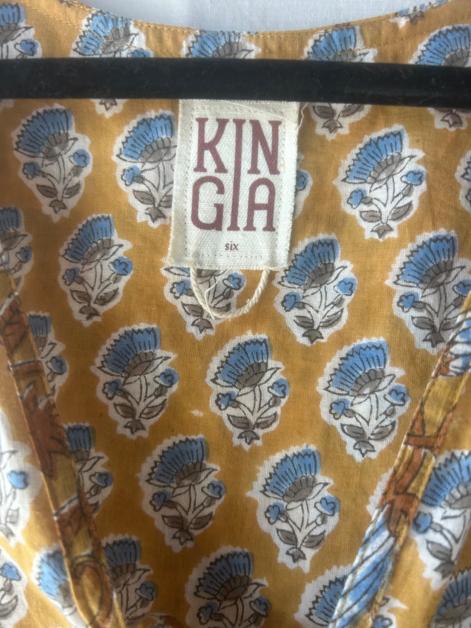 Kinga Csilla Zoya Block Print Marrakesh Floral Long Sleeve Maxi Dress Mustard Size 6 — photo 4 of 6