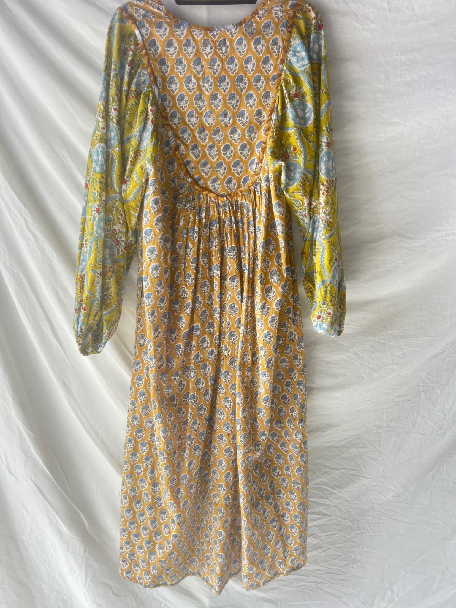 Kinga Csilla Zoya Block Print Marrakesh Floral Long Sleeve Maxi Dress Mustard Size 6 — photo 6 of 6