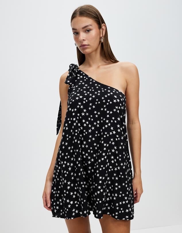 Lenni Black And White Star Print One Shoulder Mini Dress — photo 1 of 4