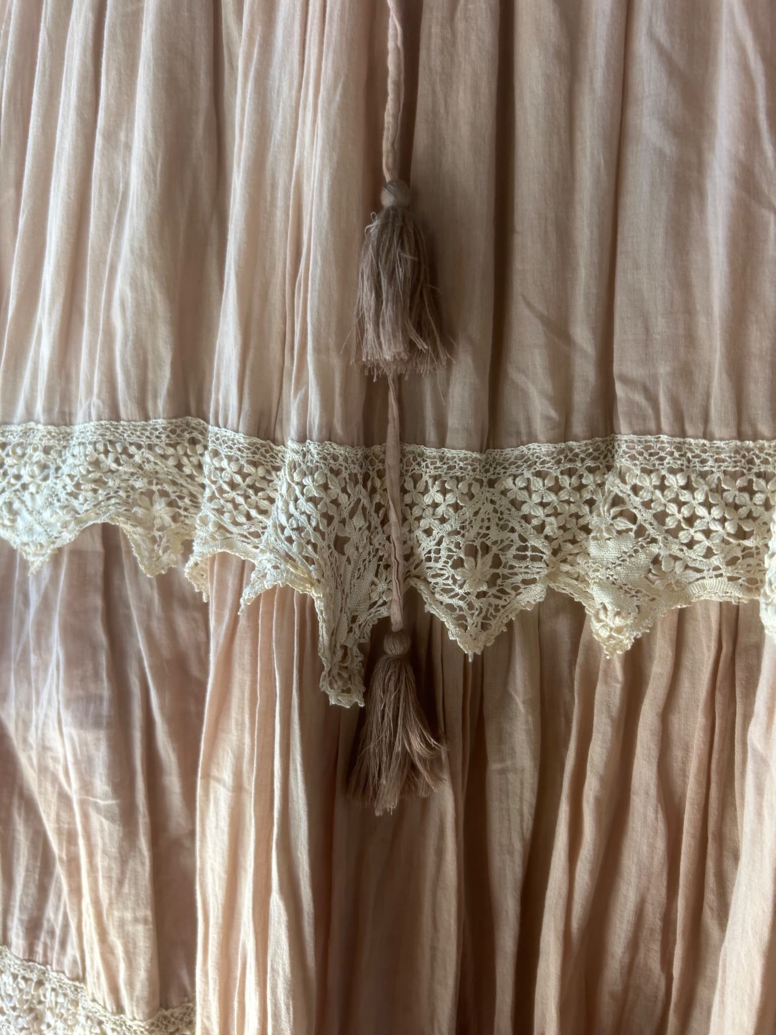 Meera The Label Boho Tiered Maxi Skirt Peach Lace Trim Size M — photo 2 of 4