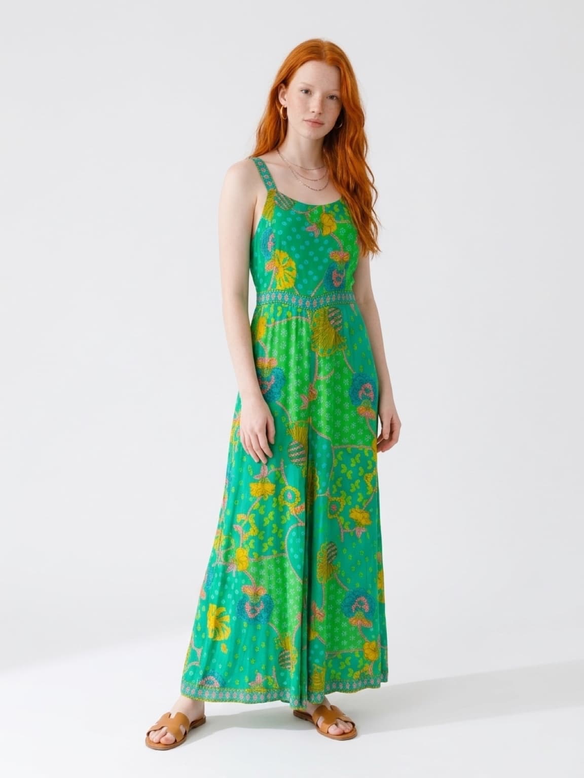 Nine Lives Bazaar Floral Jumpsuit Green Women's Size 8 — photo 1 of 10