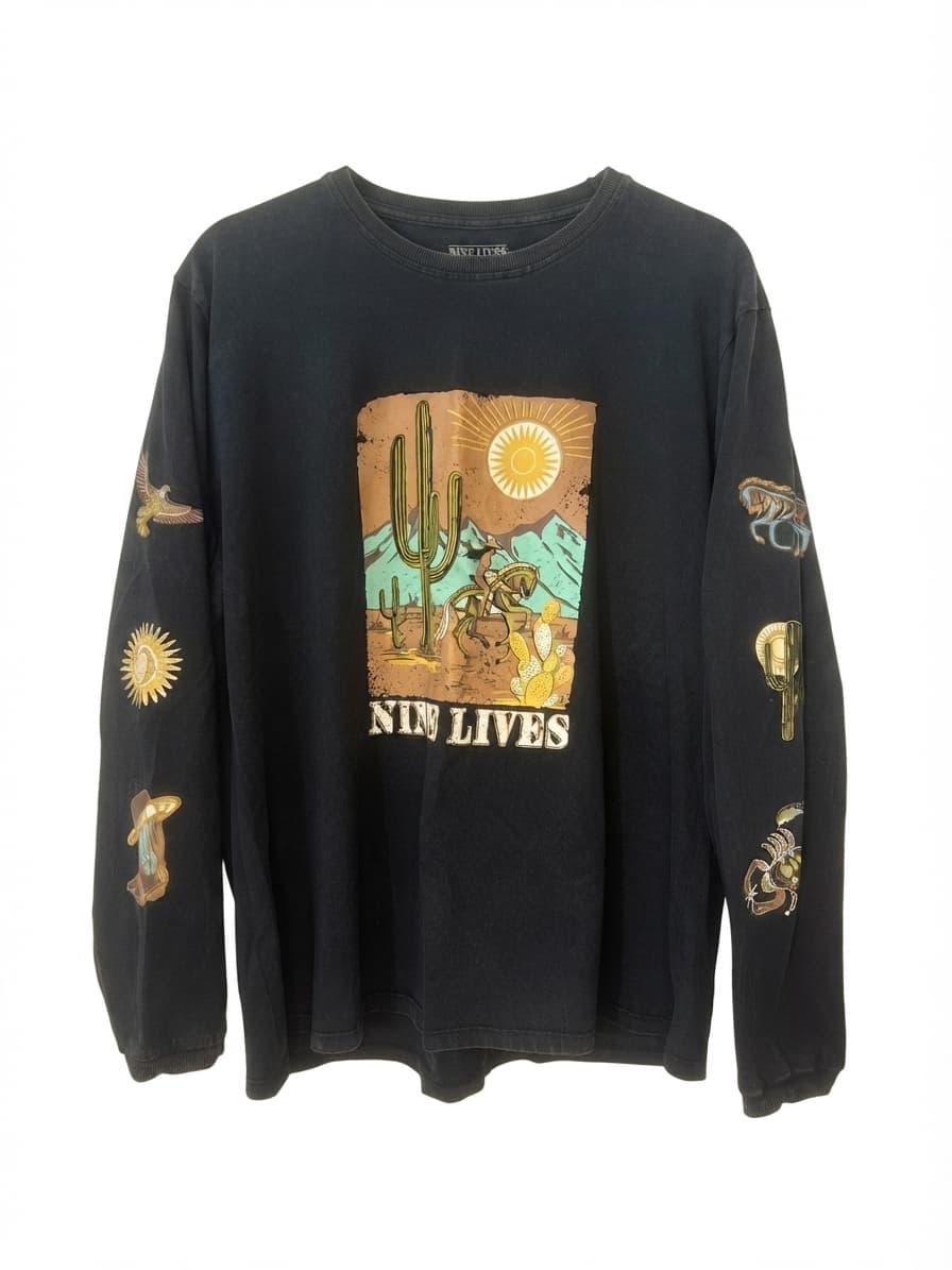 Nine Lives Desert Graphic Long Sleeve T-Shirt Black