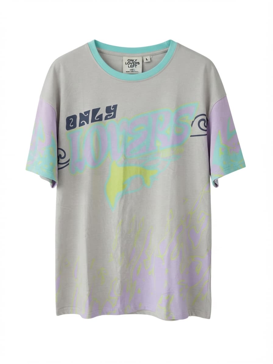ONLY LOVERS LEFT Graphic T-Shirt Pastel Print Grey XS/S — photo 1 of 5