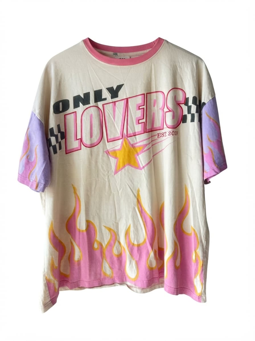 ONLY LOVERS LEFT Graphic Tee Flame Print White Size M/L — photo 1 of 4
